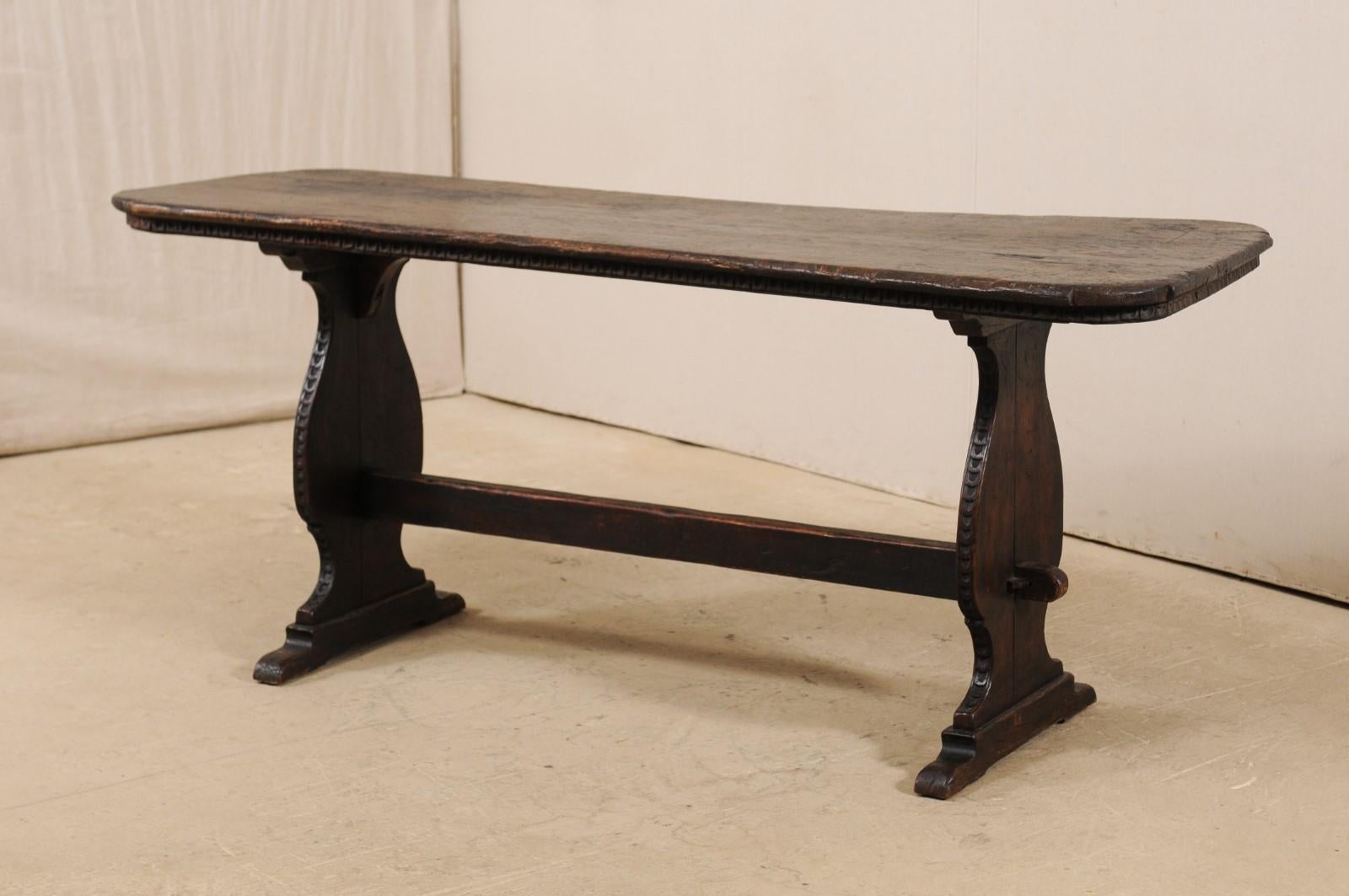 18th Century Handsome Antique Italian Console Desk with Nicely Carved Trestle Style Legs