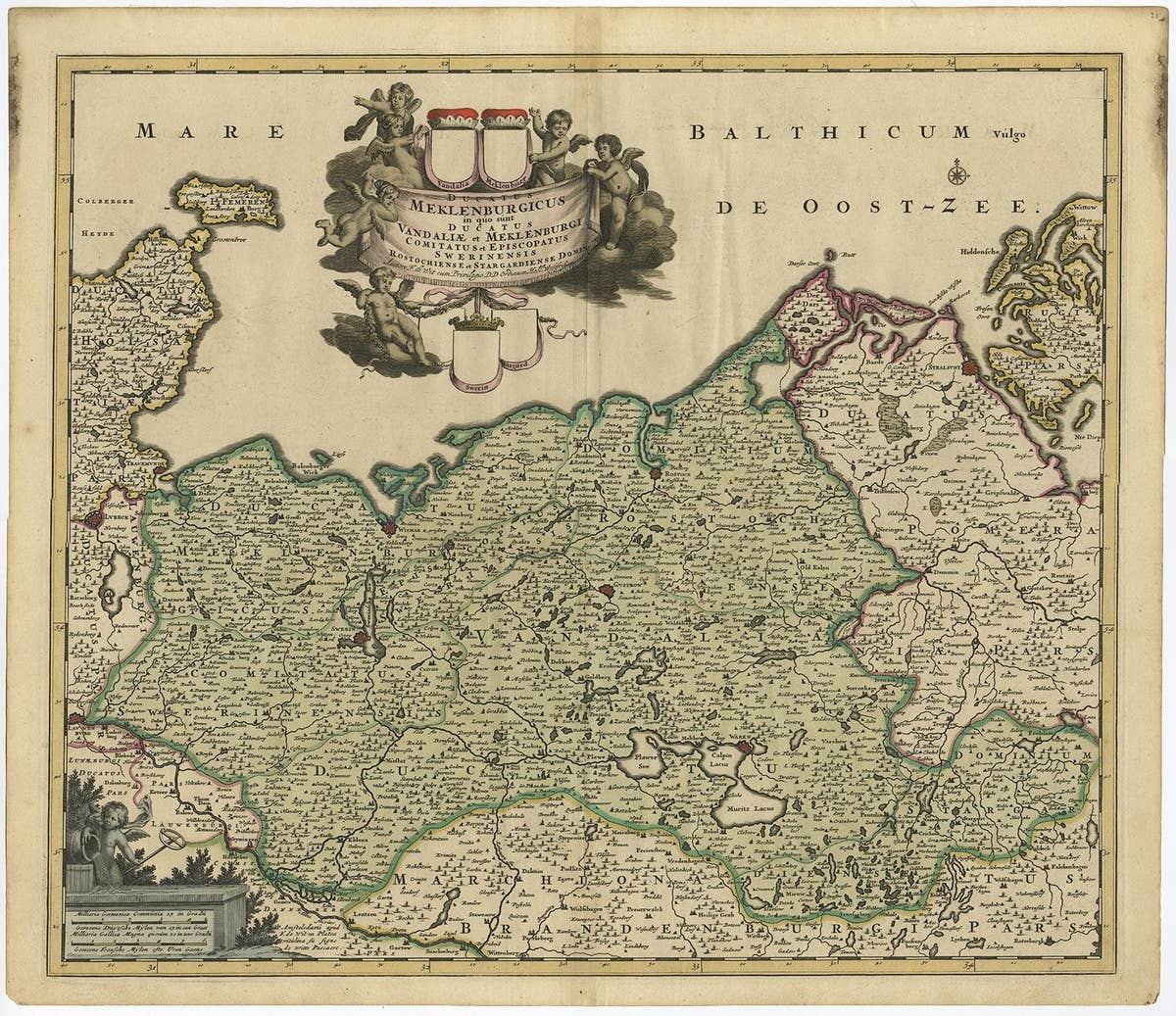 A Handsome & Detailed Map of the Duchy of Mecklenburg & Pomerania, Germany, 1680