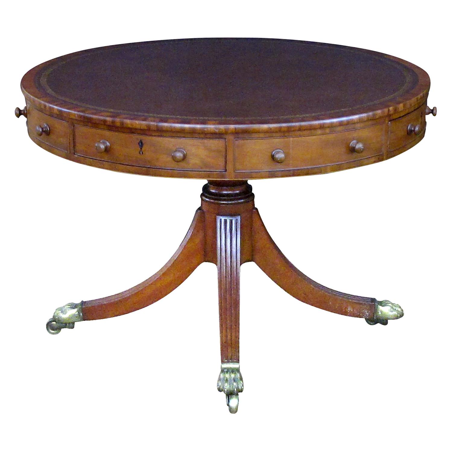 Handsome English Regency Mahogany Centre/Rent Table with Embossed Leather Top