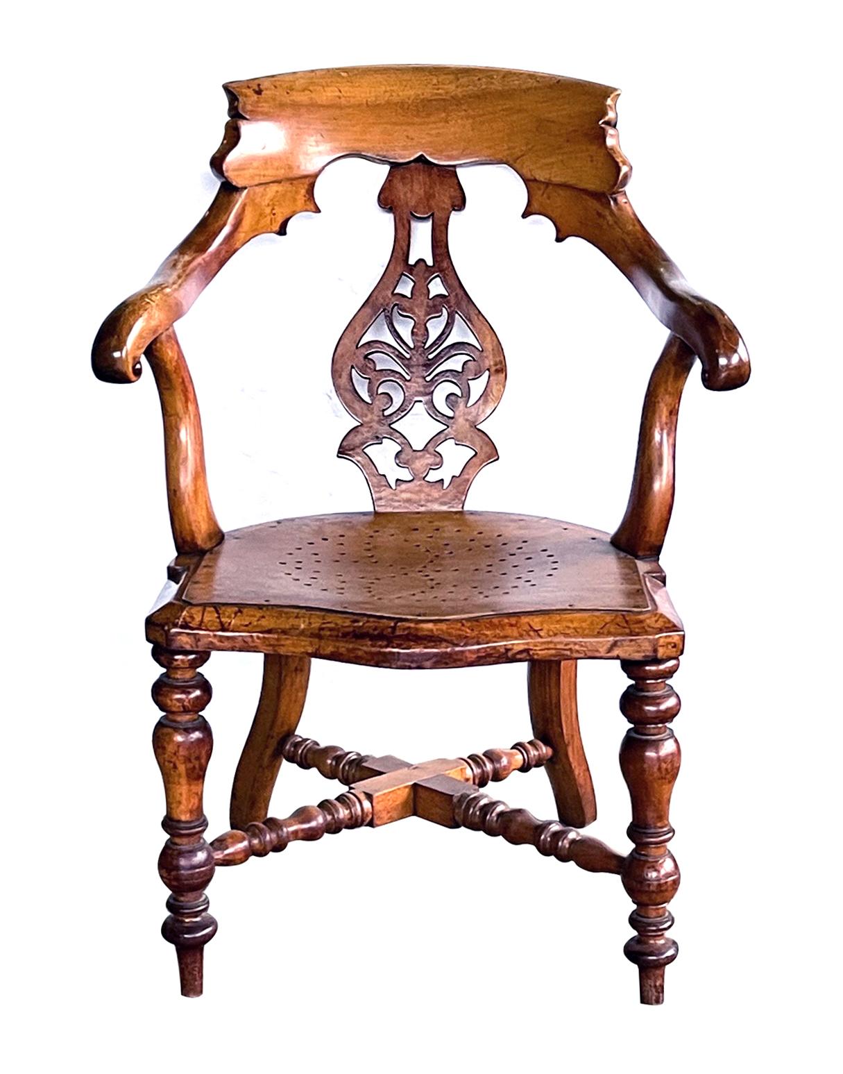 19th Century Handsome English Yew Wood Captain's Chair For Sale