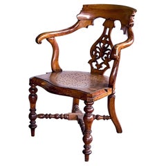 Antique Handsome English Yew Wood Captain's Chair