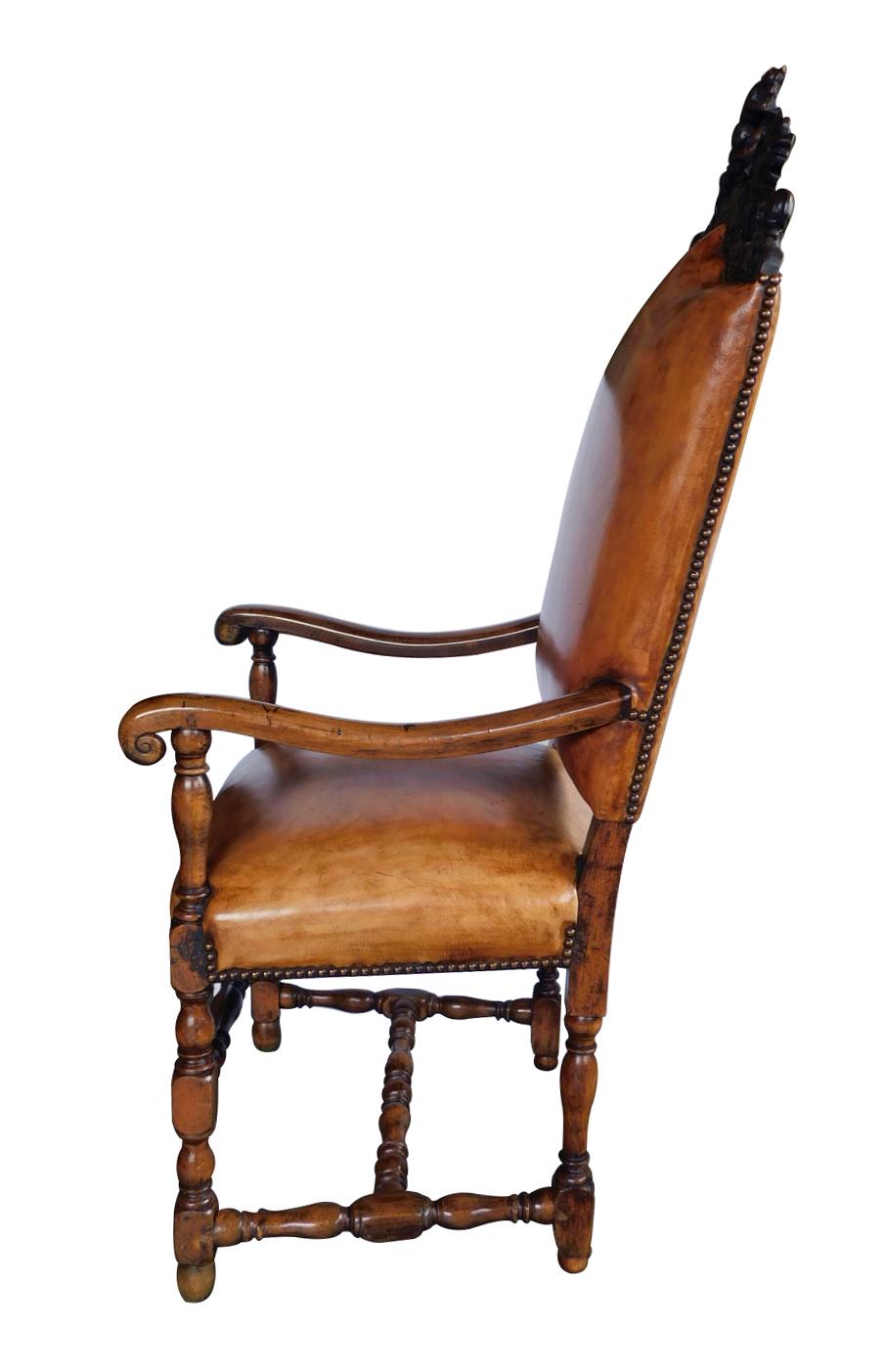 Handsome French Baroque Style Leather Upholstered Armchair 4