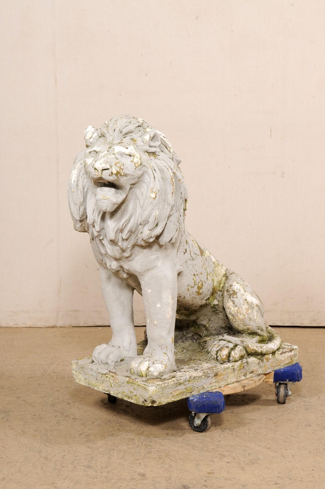 A Handsome French Lion Garden Statue w/Great Patina, 38