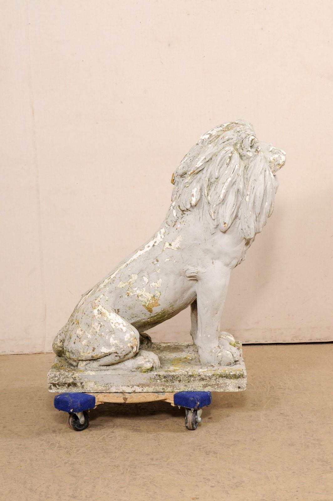 A Handsome French Lion Garden Statue w/Great Patina, 38