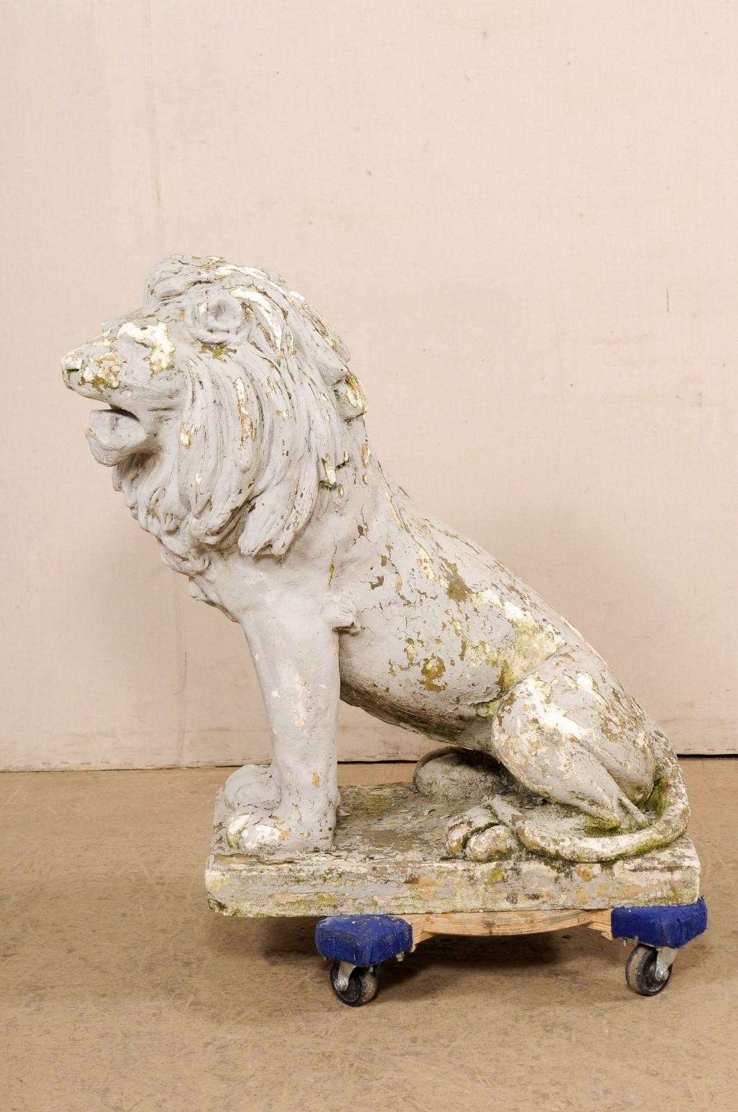 A Handsome French Lion Garden Statue w/Great Patina, 38