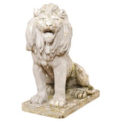 Vintage A Handsome French Lion Garden Statue w/Great Patina, 38" Tall