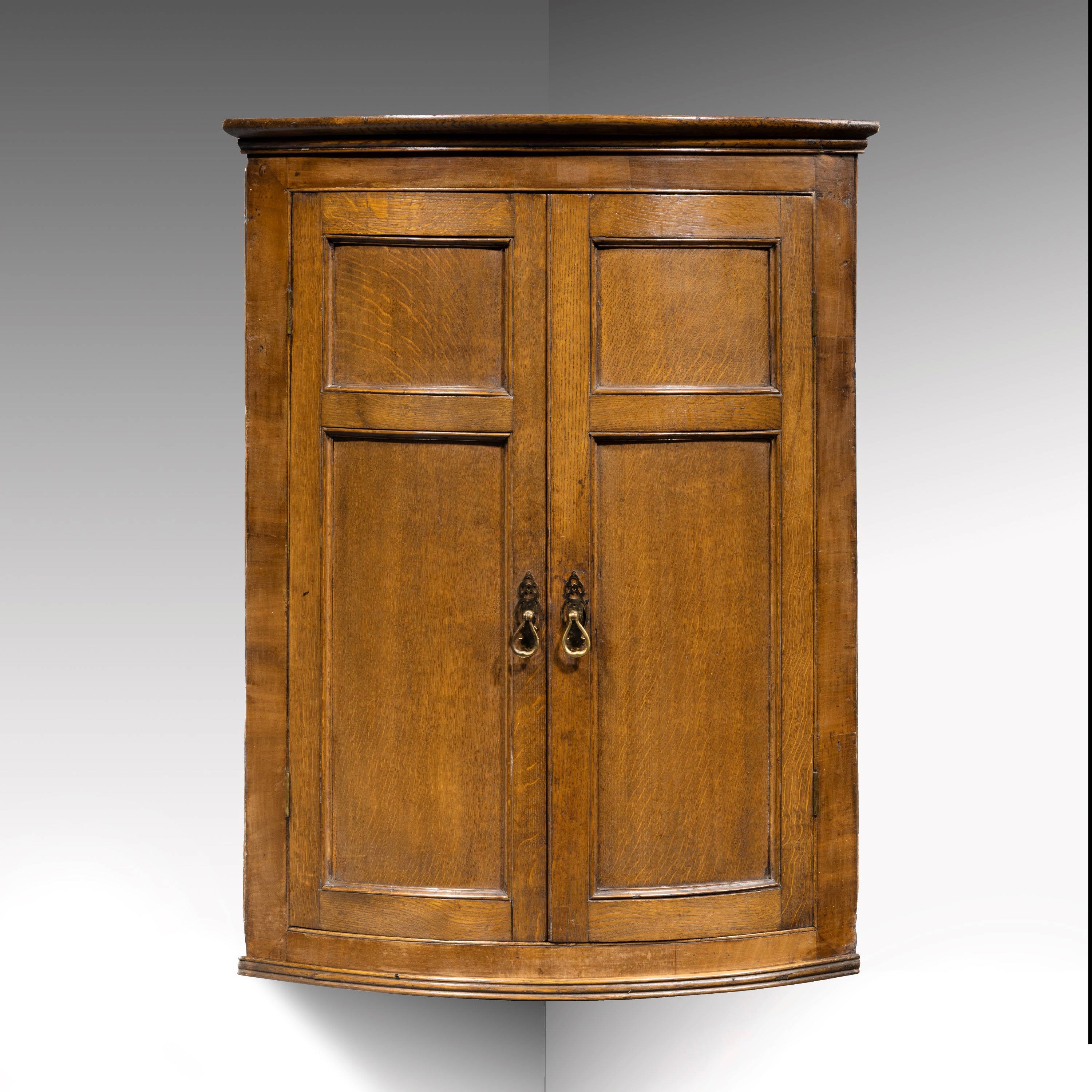 18th Century Handsome George III Period Oak Bow-Fronted Corner Cupboard