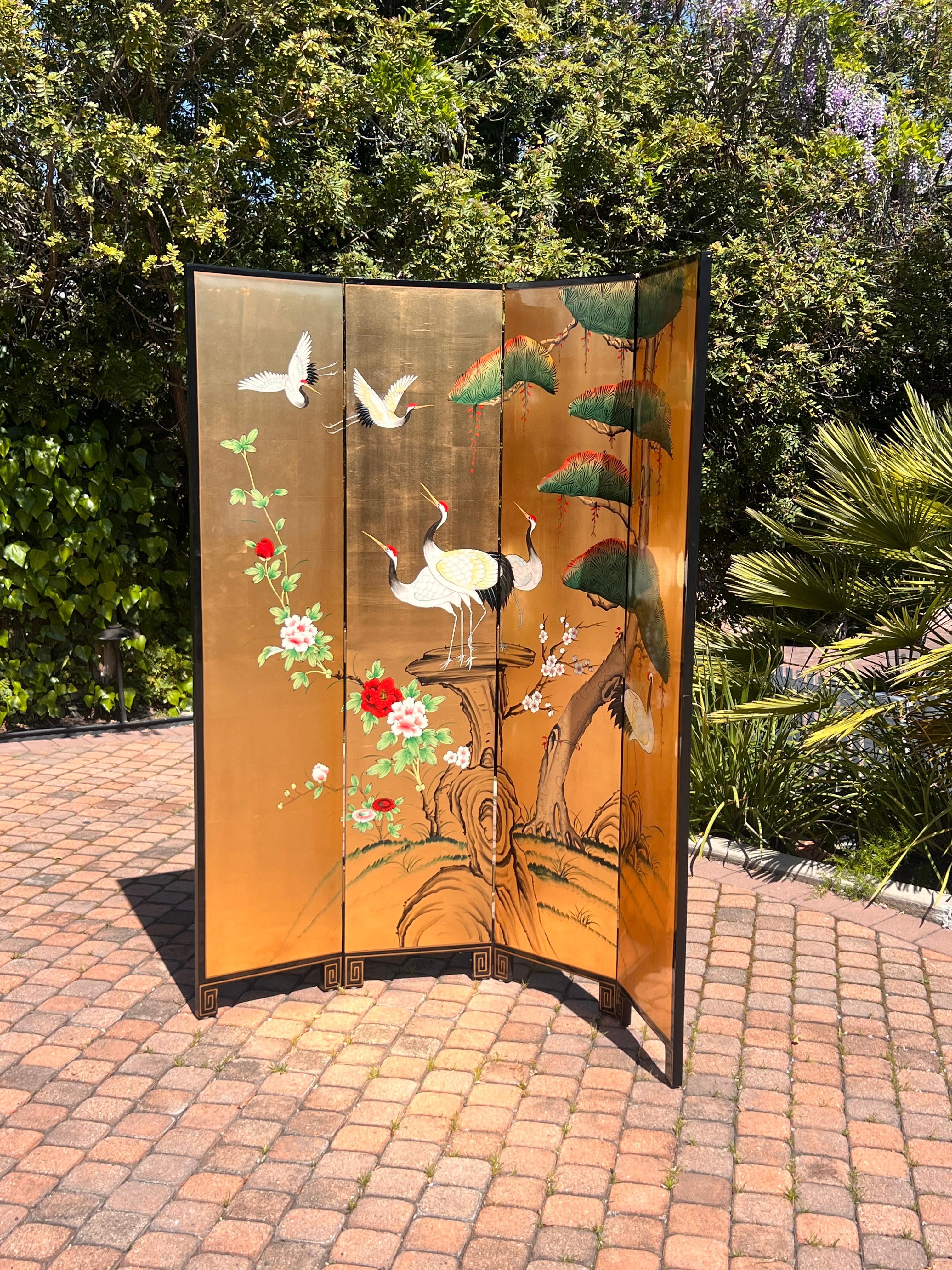 A handsome hand-painted oriental screen / room divider, 20th century For Sale 4