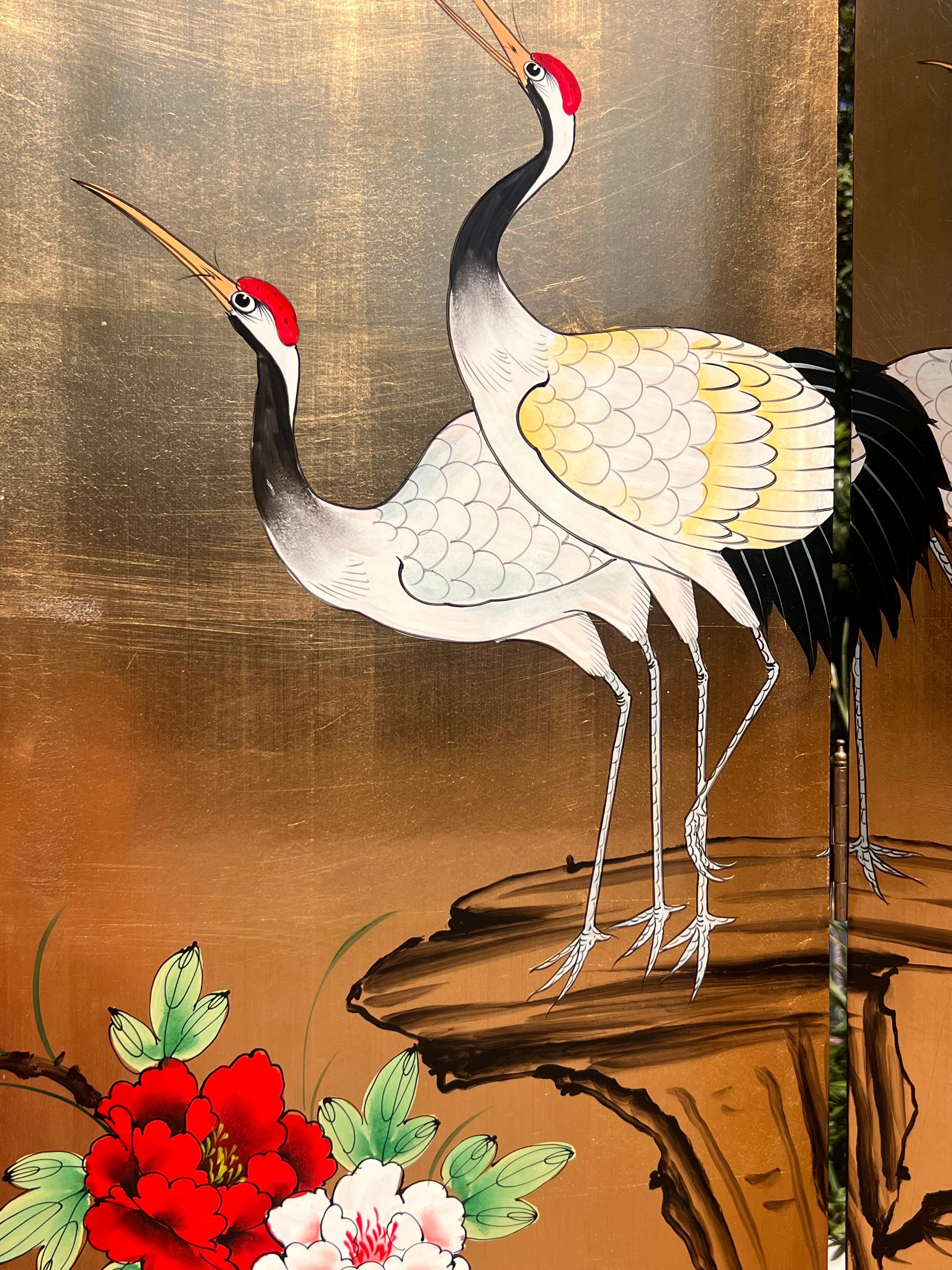 A handsome hand-painted oriental screen / room divider, 20th century For Sale 12