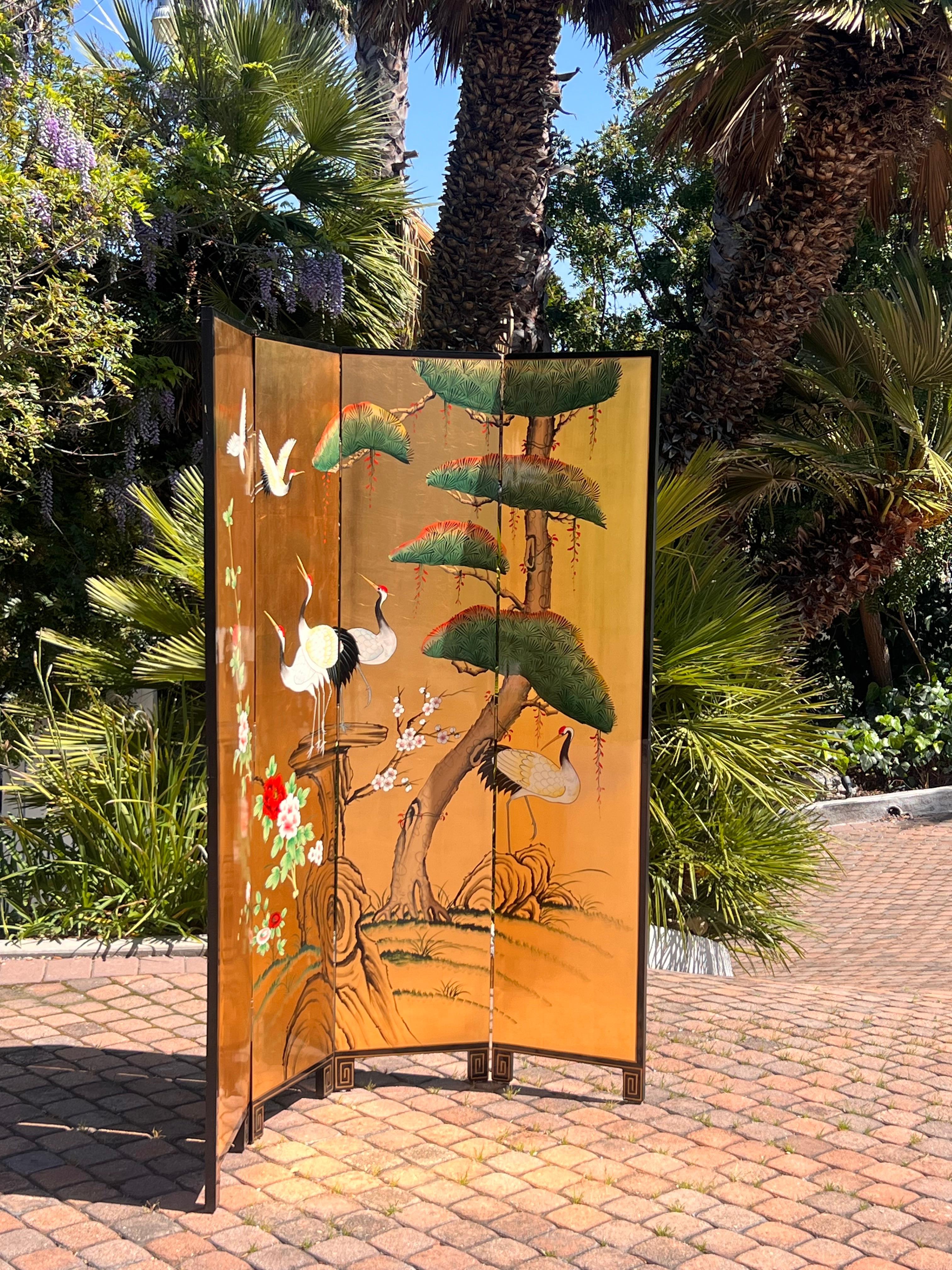 A handsome hand-painted oriental screen / room divider, 20th century For Sale 13