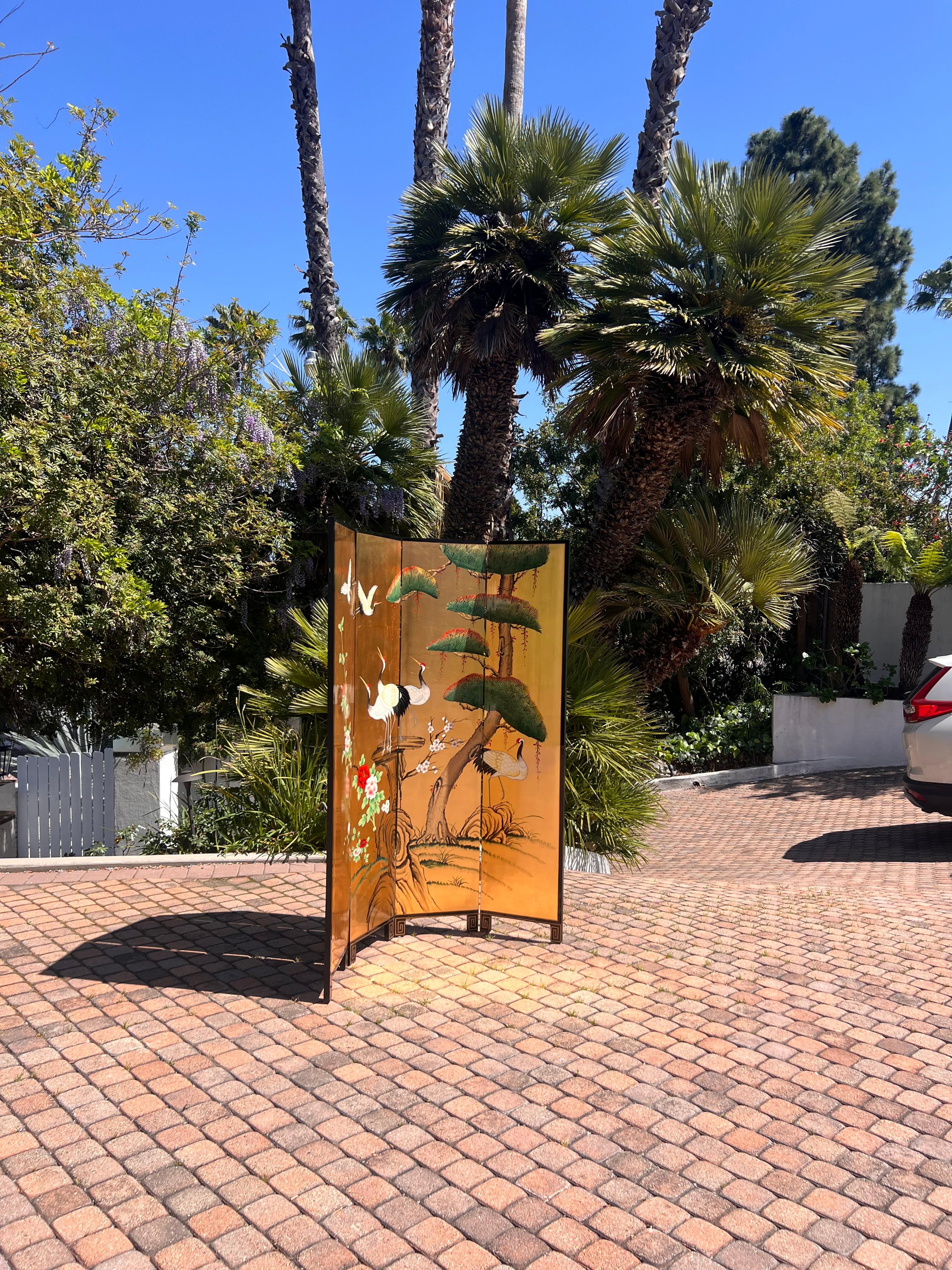 20th Century A handsome hand-painted oriental screen / room divider, 20th century For Sale