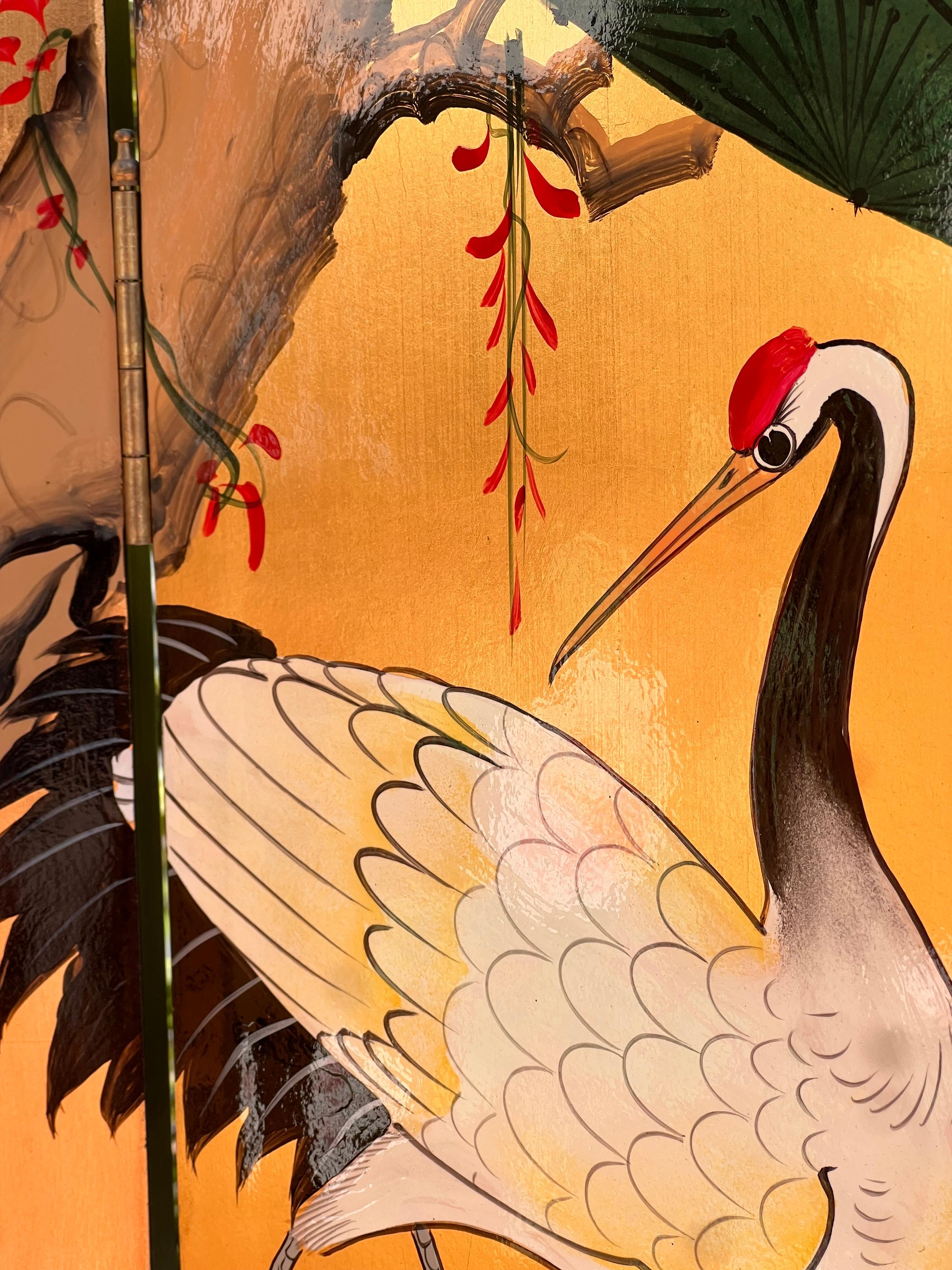 A handsome hand-painted oriental screen / room divider, 20th century For Sale 1