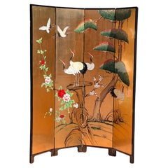 A handsome hand-painted oriental screen / room divider, 20th century