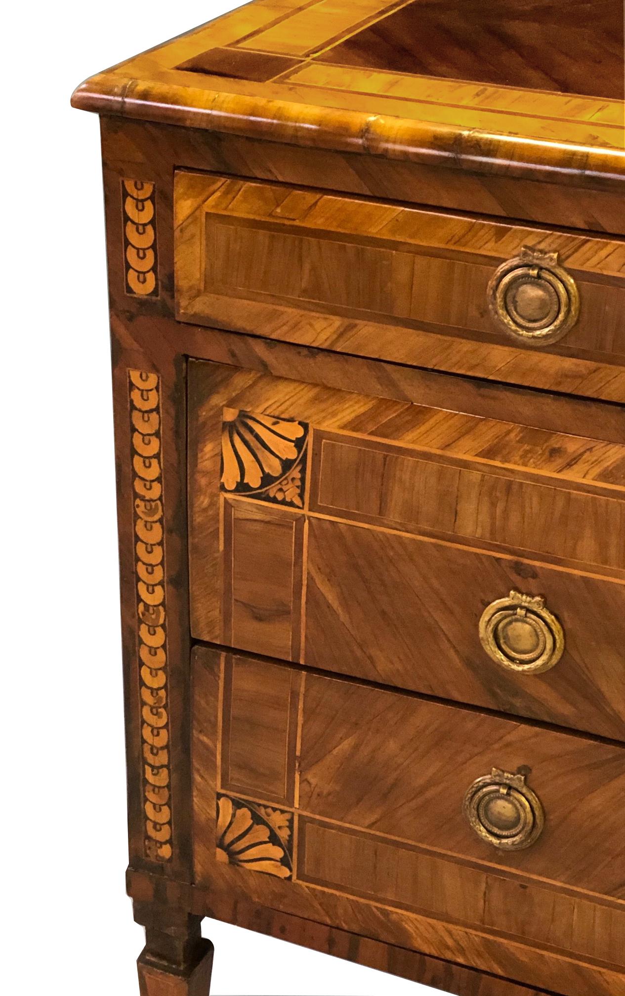 Hand-Carved Handsome Northern Italian Neoclassical Inlaid 3-Drawer Chest