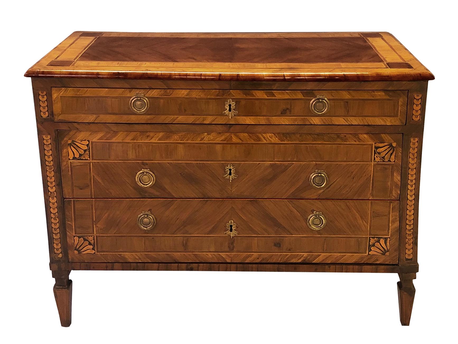 Handsome Northern Italian Neoclassical Inlaid 3-Drawer Chest 1