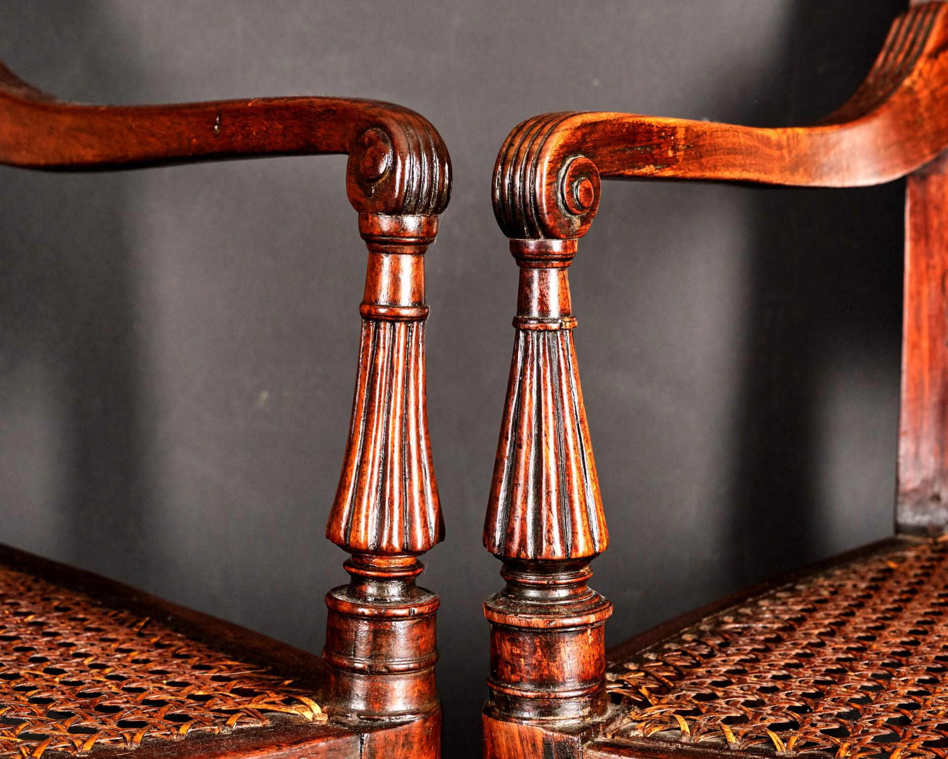 Caning A Handsome Pair of 19th Century Anglo-Indian Padouk Wood Armchairs, Circa 1830 For Sale