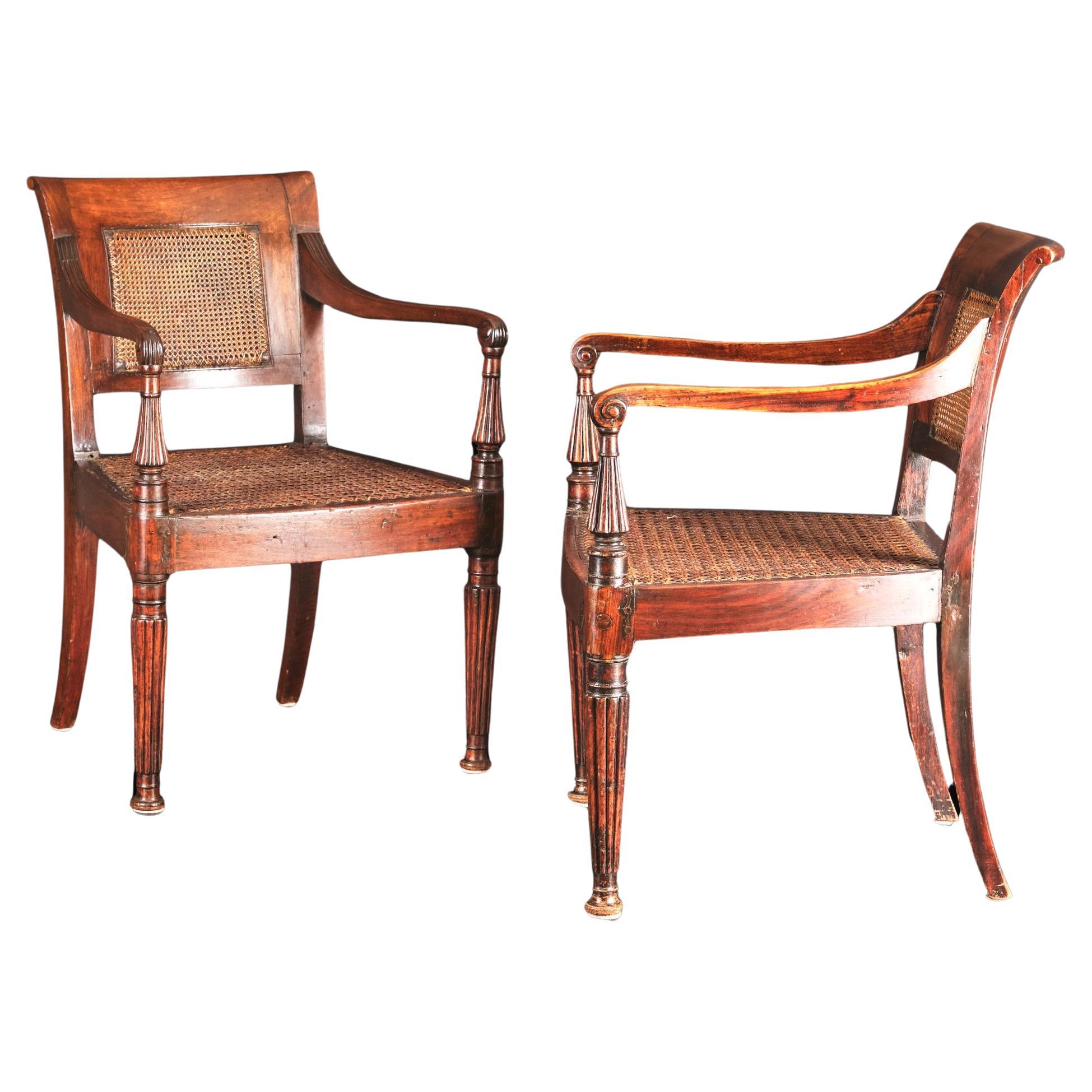 Belle paire de fauteuils anglo-indiens en bois de padouk du 19ème siècle, vers 1830