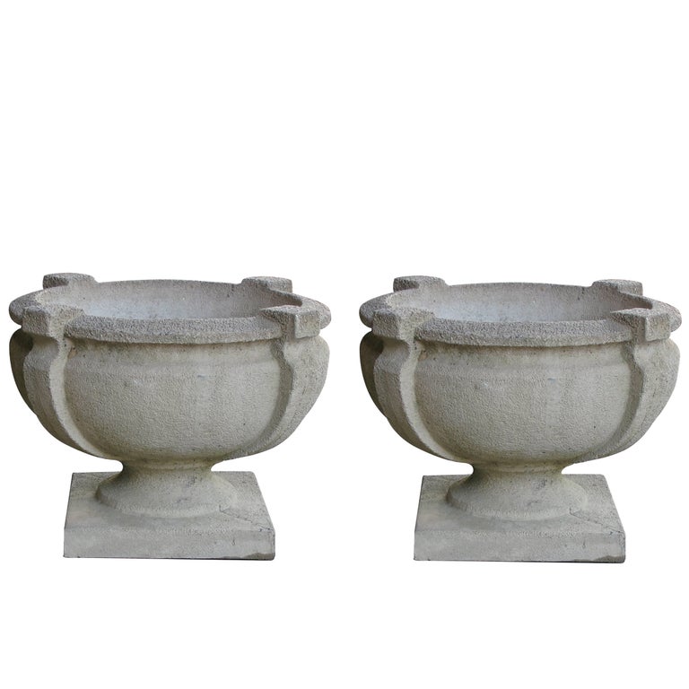 Handsome Pair of Cast Stone Garden Urns at 1stDibs