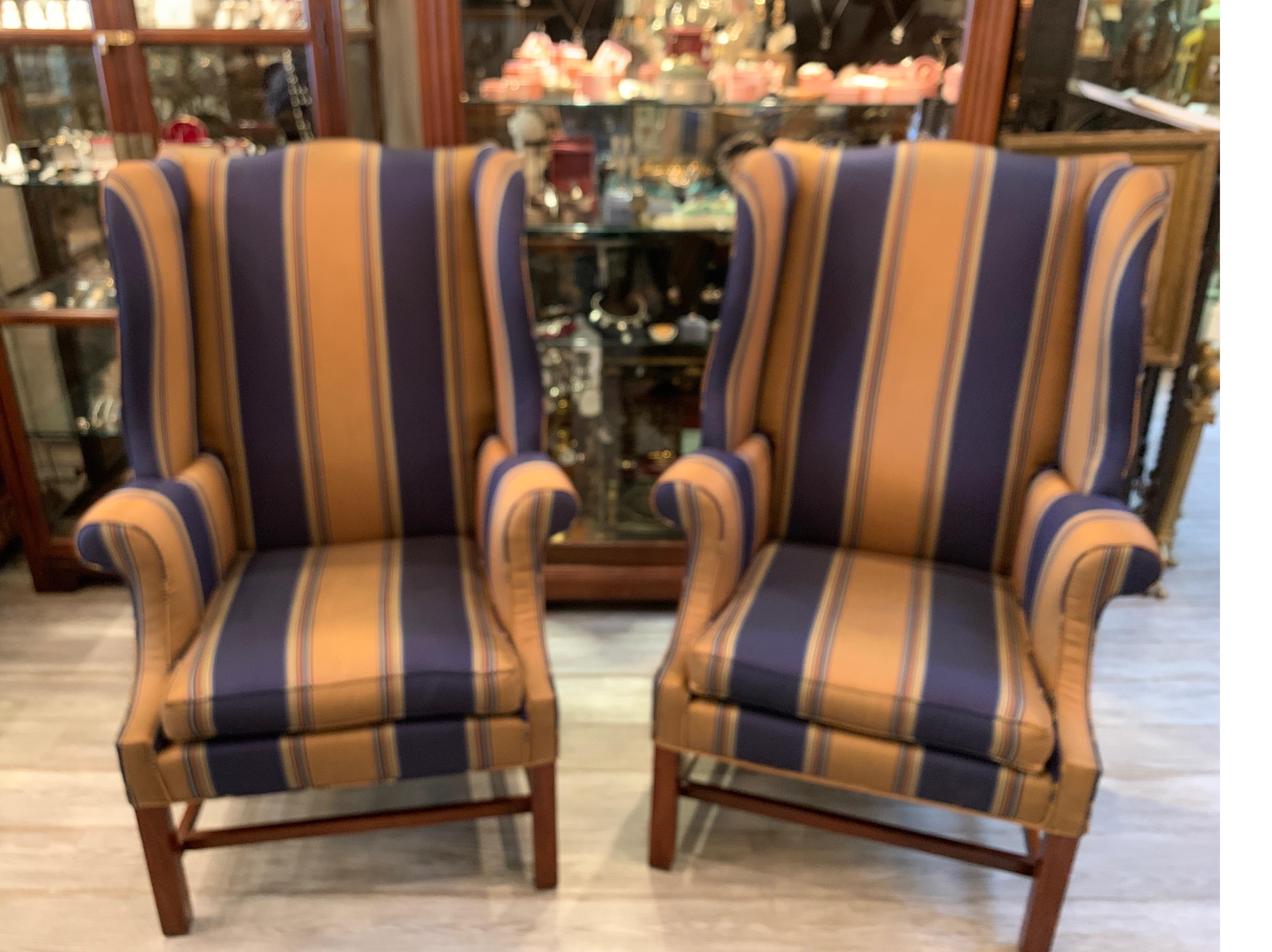 Handsome Pair of Chinese Chippendale Style Wing Chairs 8
