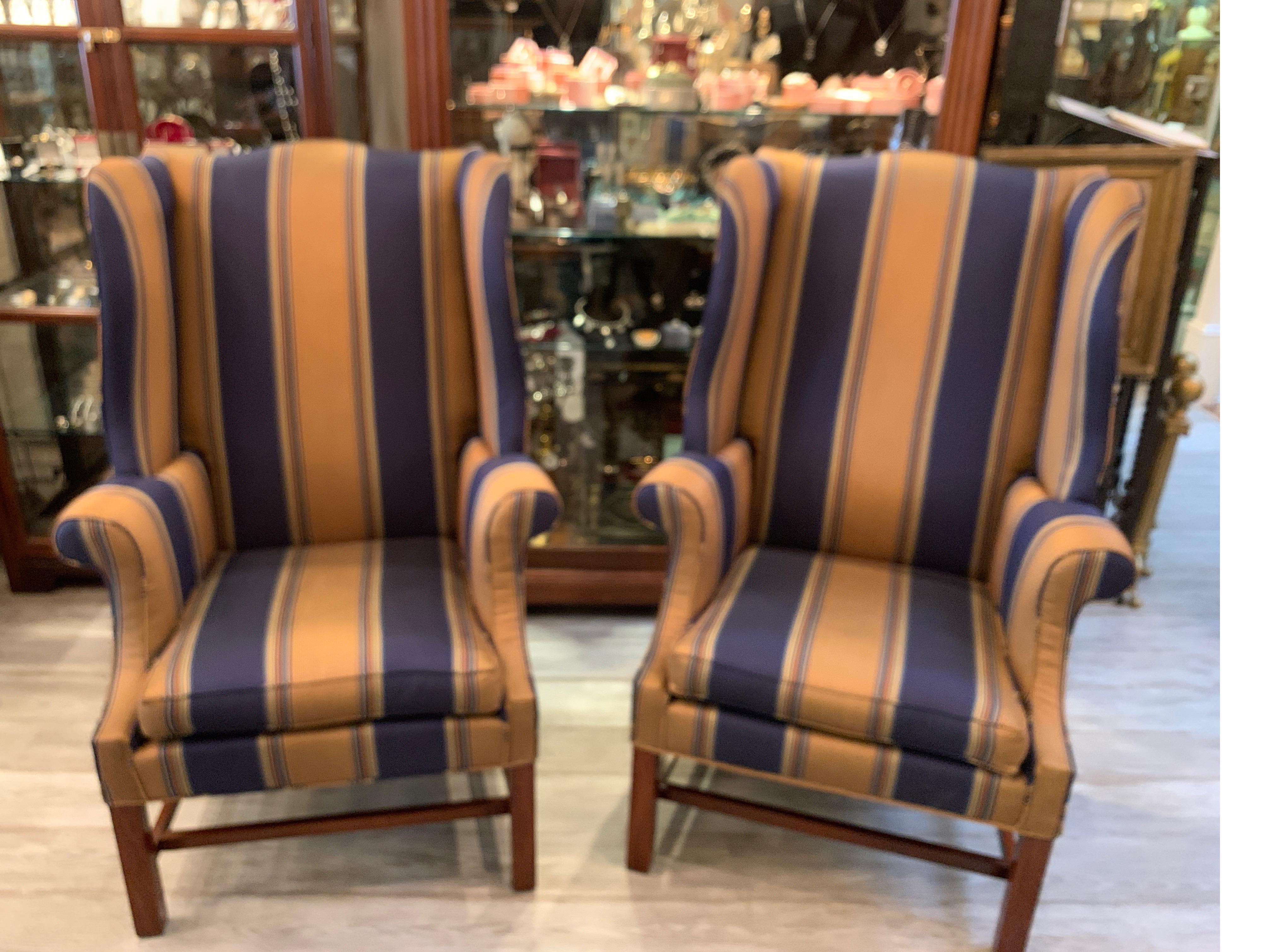 Handsome Pair of Chinese Chippendale Style Wing Chairs 9