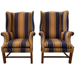Handsome Pair of Chinese Chippendale Style Wing Chairs