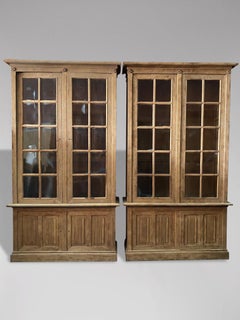 Handsome Pair of French 19th Century Linenfold Carved Oak Bookcase Cabinets