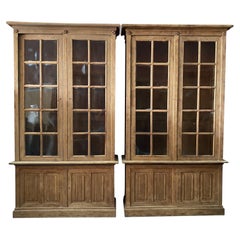 Handsome Pair of French 19th Century Linenfold Carved Oak Bookcase Cabinets
