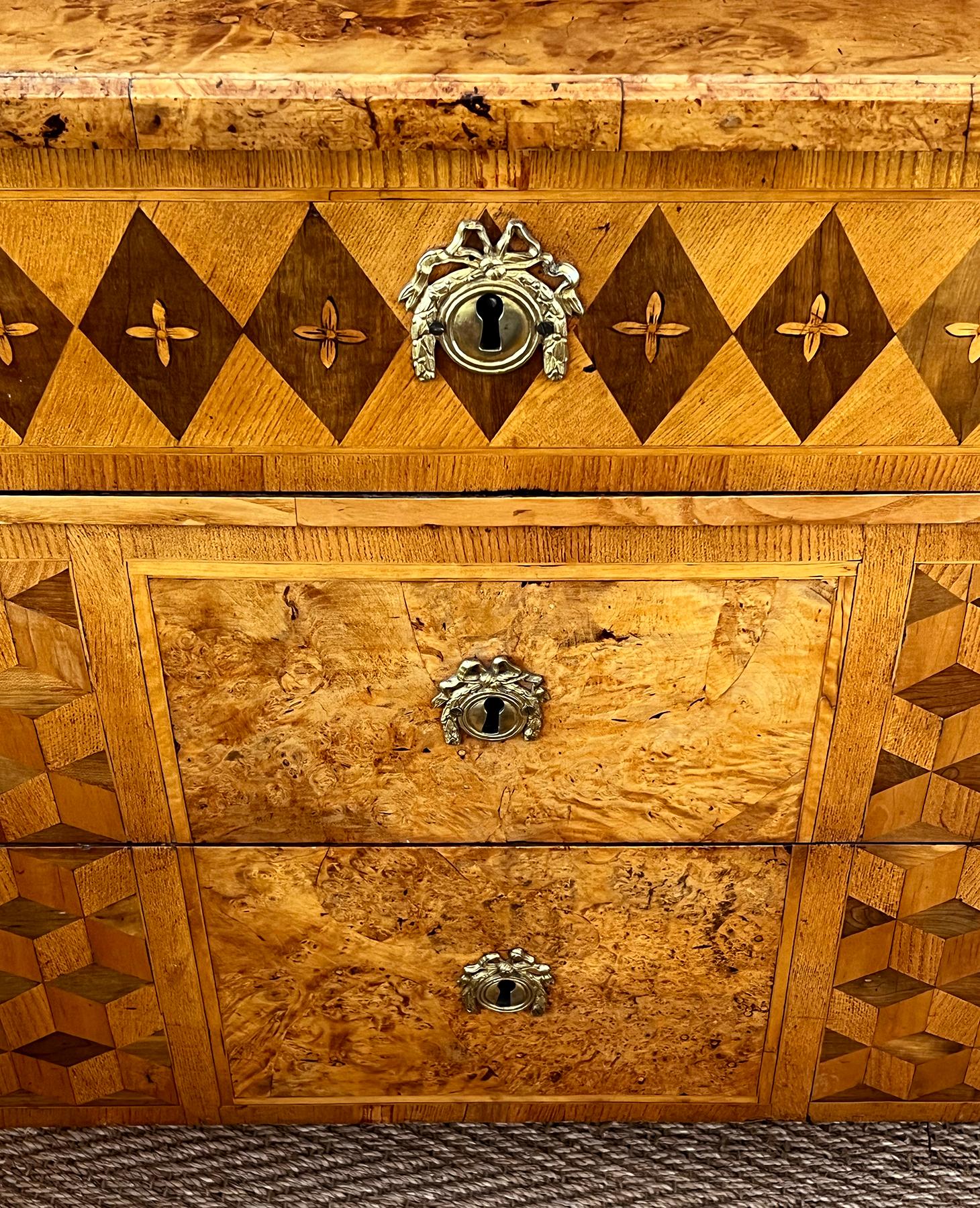 A Handsome Swedish Gustavian Alder Root Parquetry Chest For Sale 5