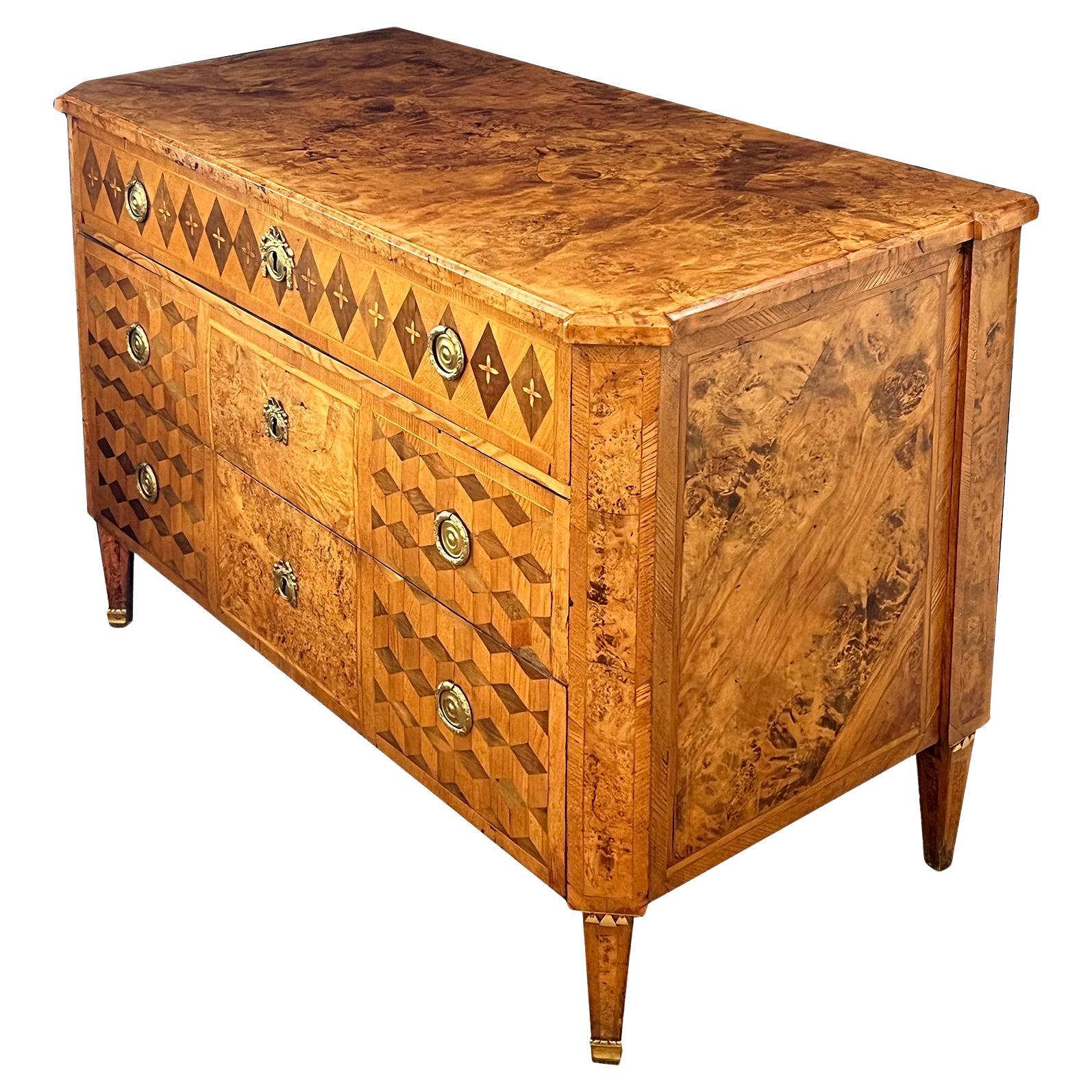 A Handsome Swedish Gustavian Alder Root Parquetry Chest For Sale