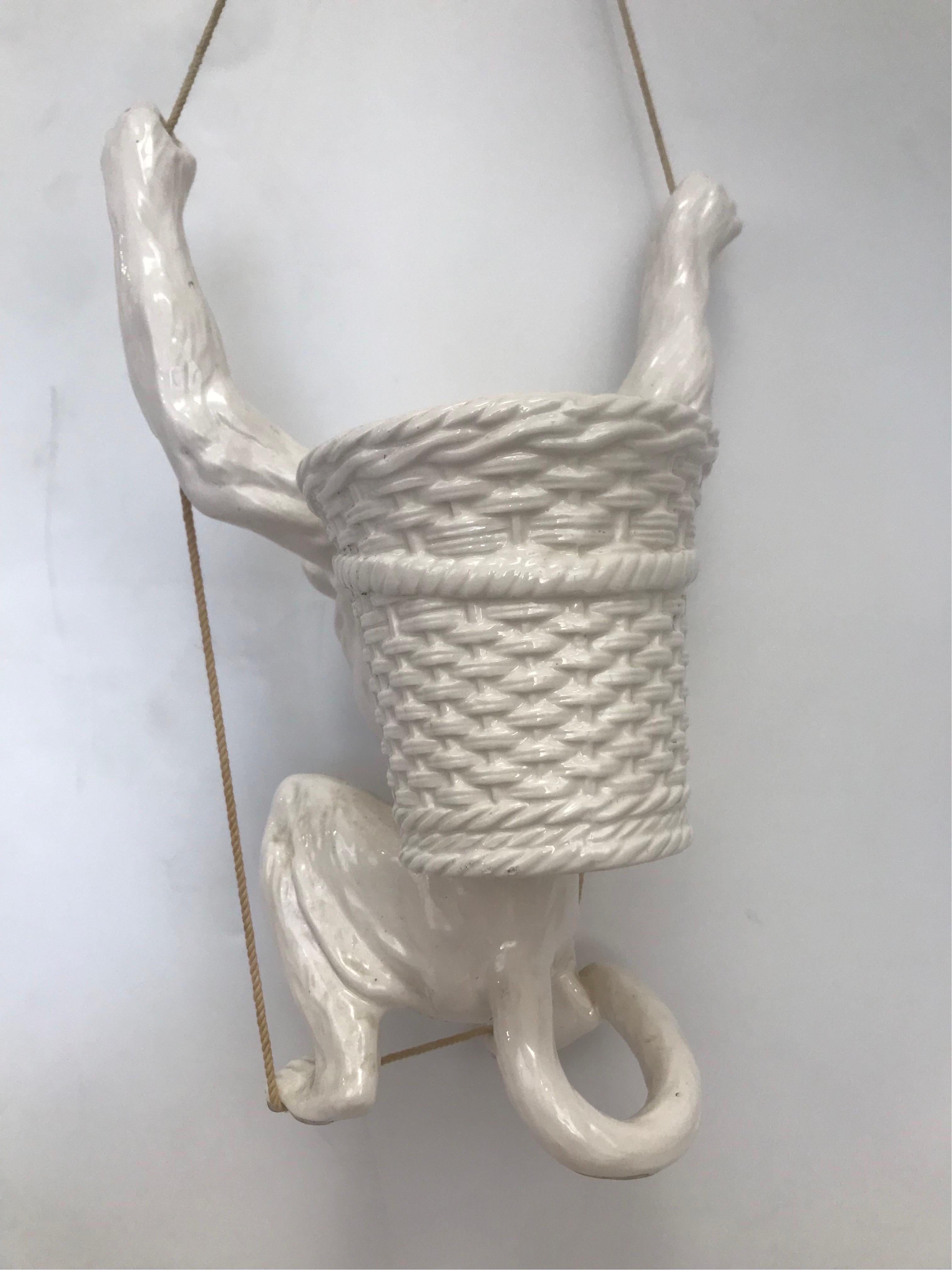 Cast Hanging Ceramic Monkey Planter by Fits and Floyd, 1976 For Sale