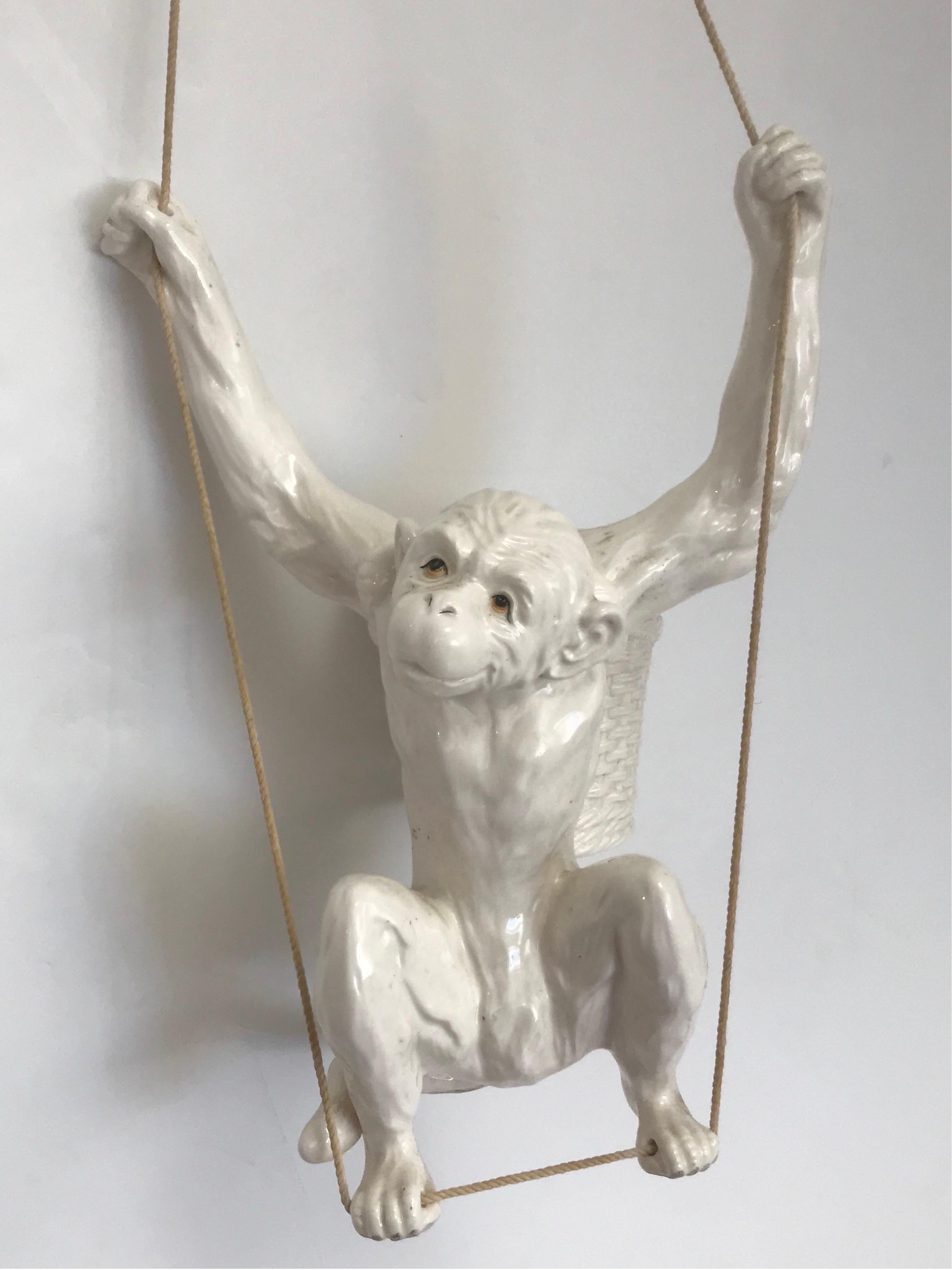 Hanging Ceramic Monkey Planter by Fits and Floyd, 1976 In Excellent Condition For Sale In Fort mill, SC