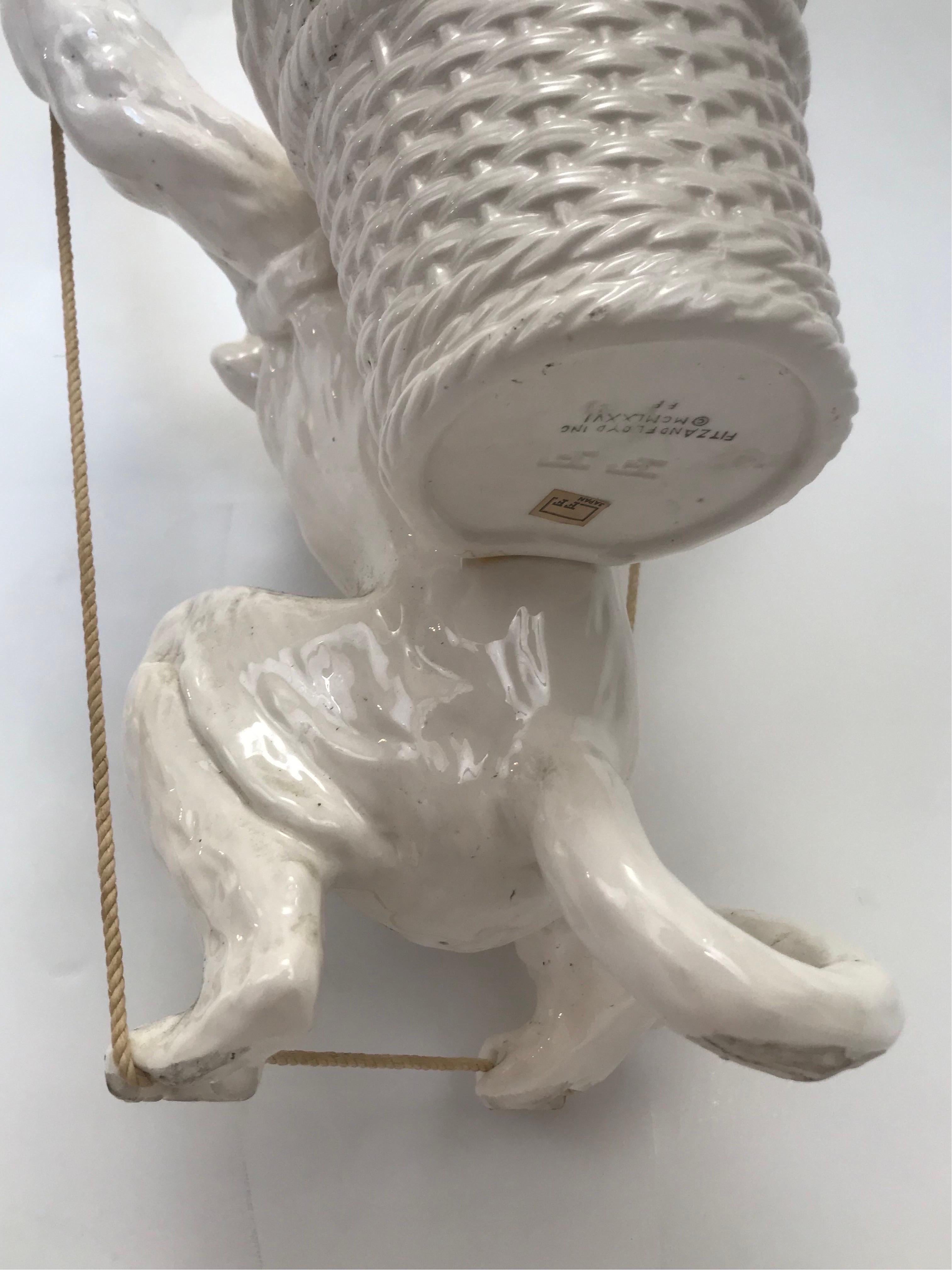 Hanging Ceramic Monkey Planter by Fits and Floyd, 1976 For Sale 1
