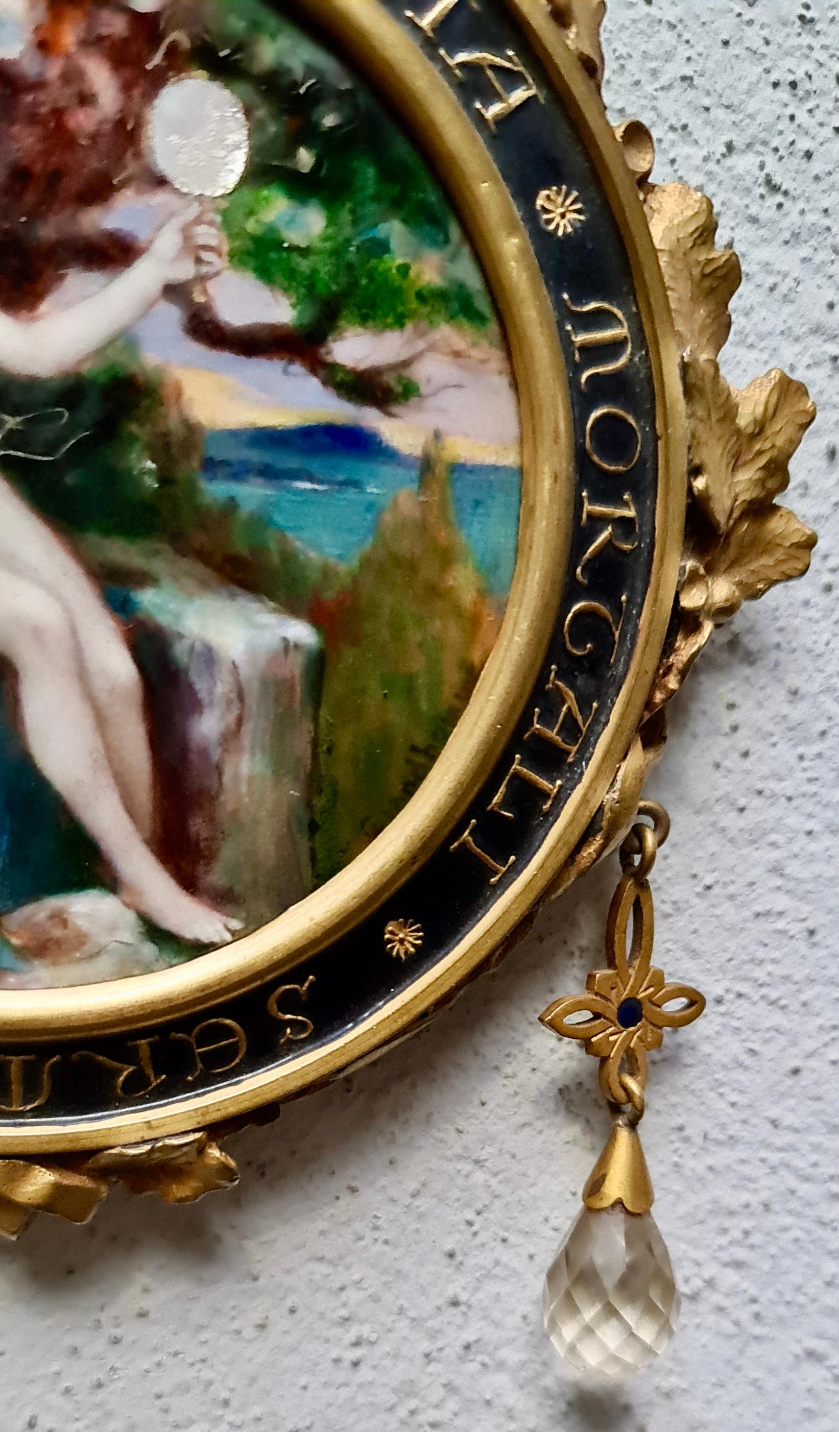 Late 19th Century Hanging Mirror and Painted Enamel Plaque by Paul Victor Grandhomme, circa 1890