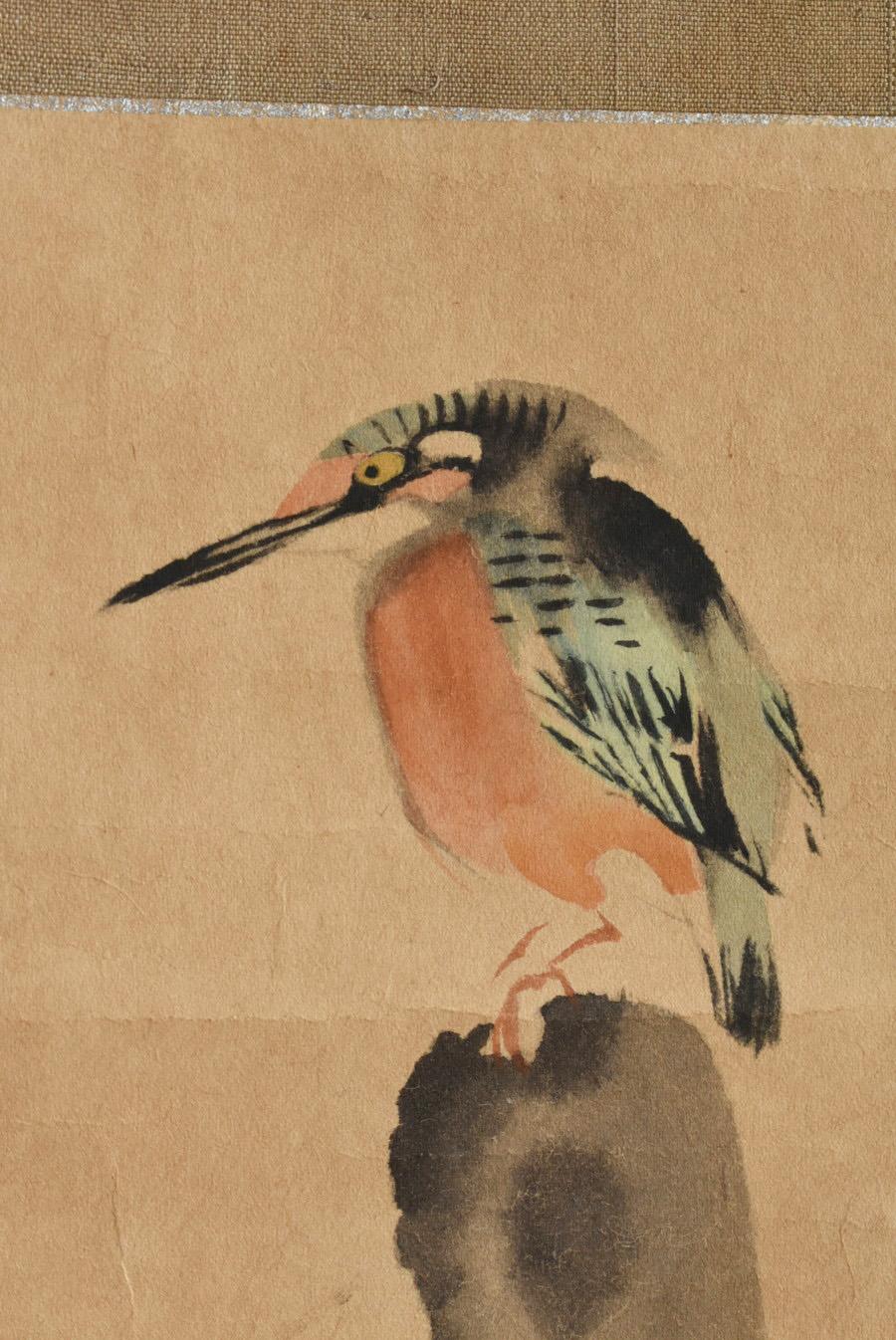 Hanging Scroll Depicting an Old Japanese Kingfisher / Early 20th Century In Good Condition In Sammu-shi, Chiba