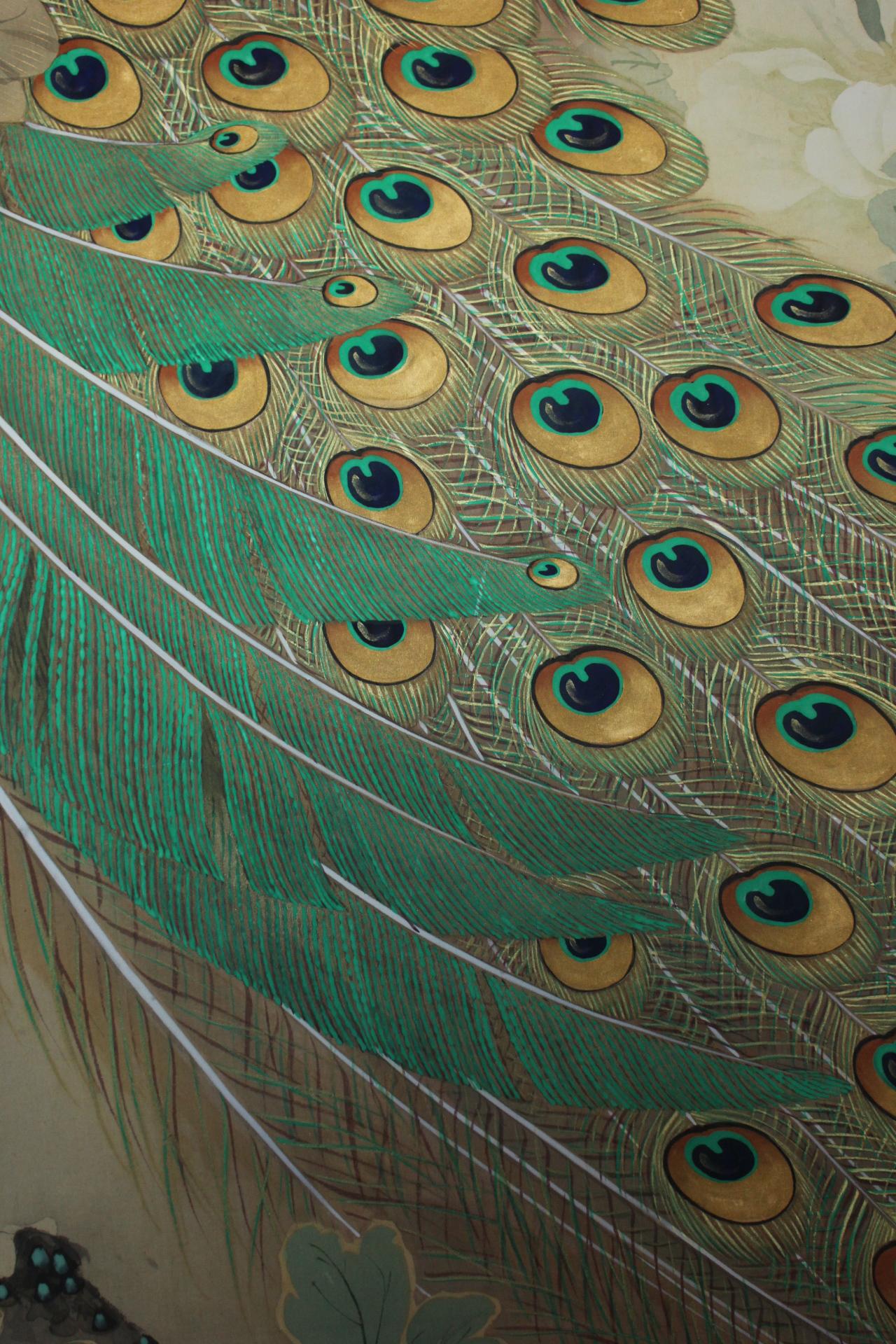 Japanese Antiques A hanging scroll of peacock painted by Kado for Tokonoma For Sale 4