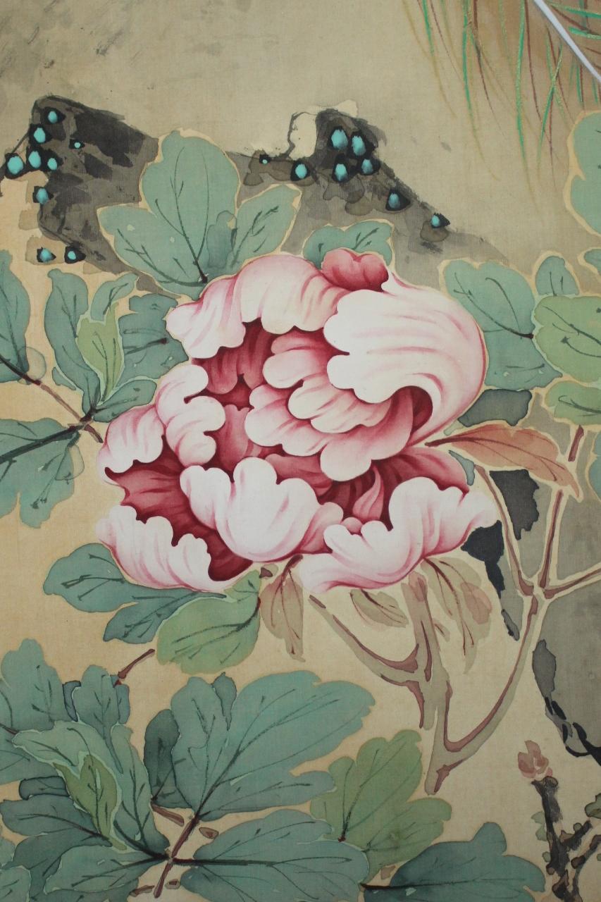 Japanese Antiques A hanging scroll of peacock painted by Kado for Tokonoma For Sale 2