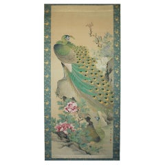 Japanese Antiques A hanging scroll of peacock painted by Kado for Tokonoma