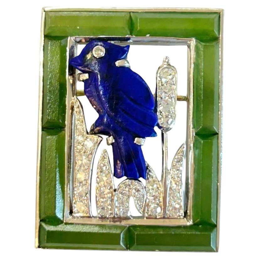 Spilla in pietra dura e diamanti di Cartier Spilla rettangolare a lavorazione aperta in vendita