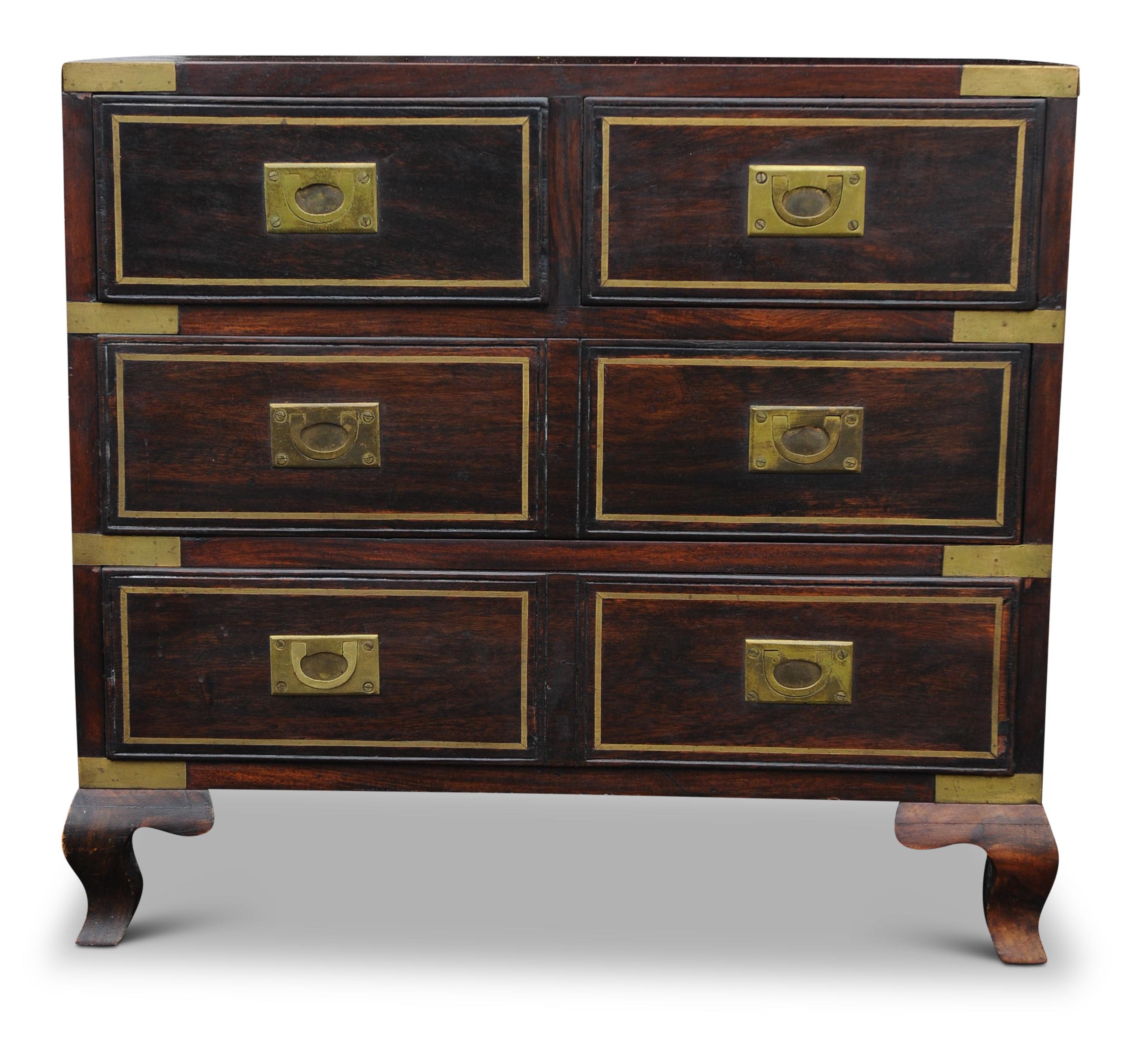 English Hardwood Campaign Brass Bound Chest of Two Short and Two Long Drawers For Sale