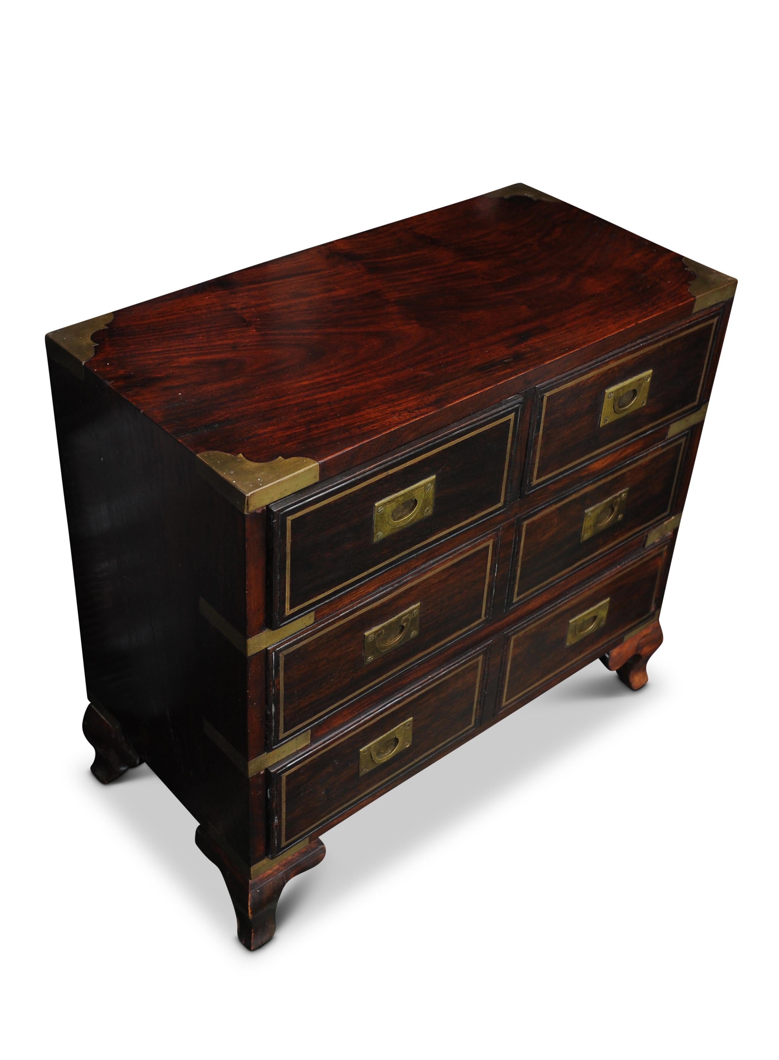 Hand-Crafted Hardwood Campaign Brass Bound Chest of Two Short and Two Long Drawers For Sale