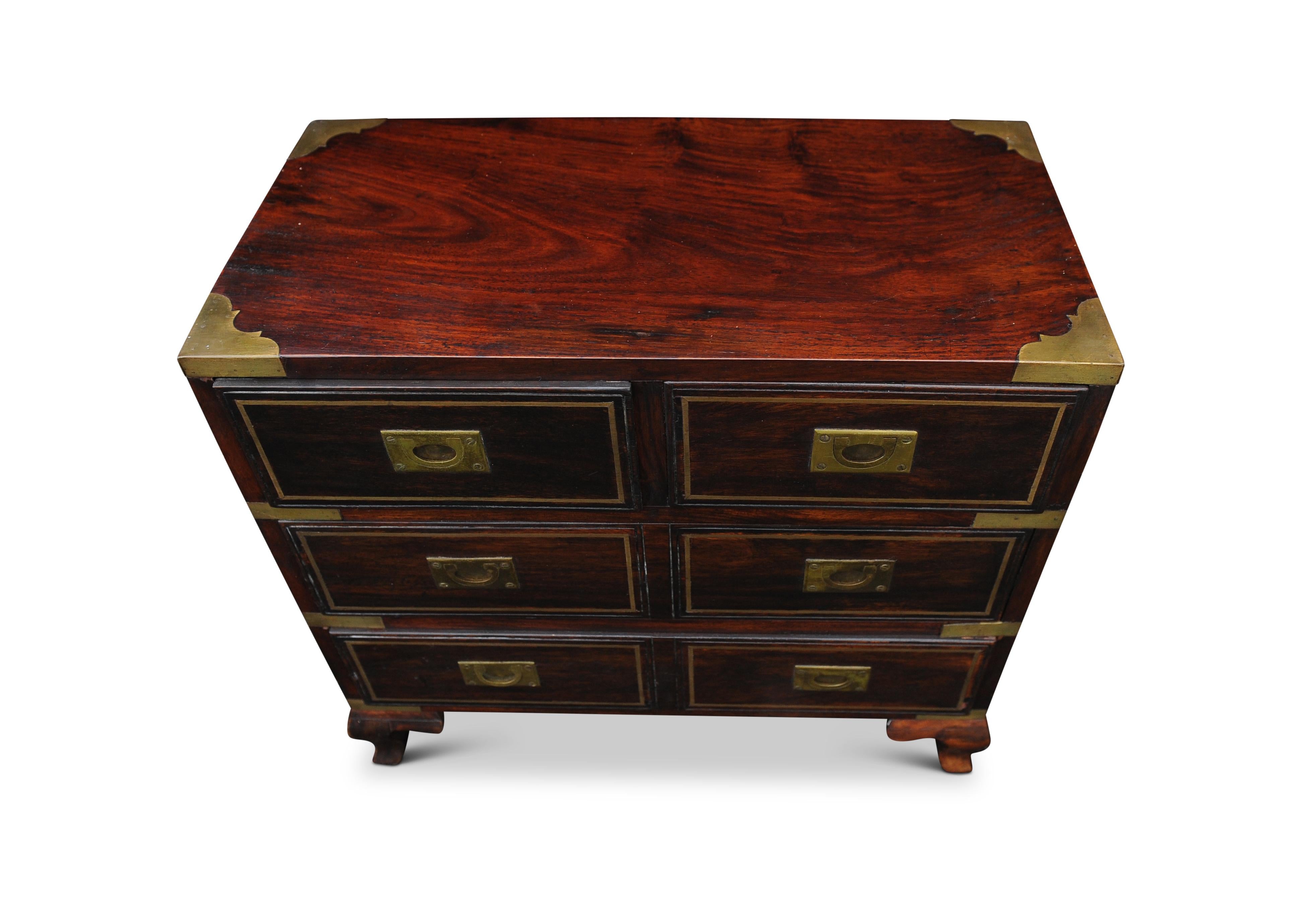 Hardwood Campaign Brass Bound Chest of Two Short and Two Long Drawers For Sale 1