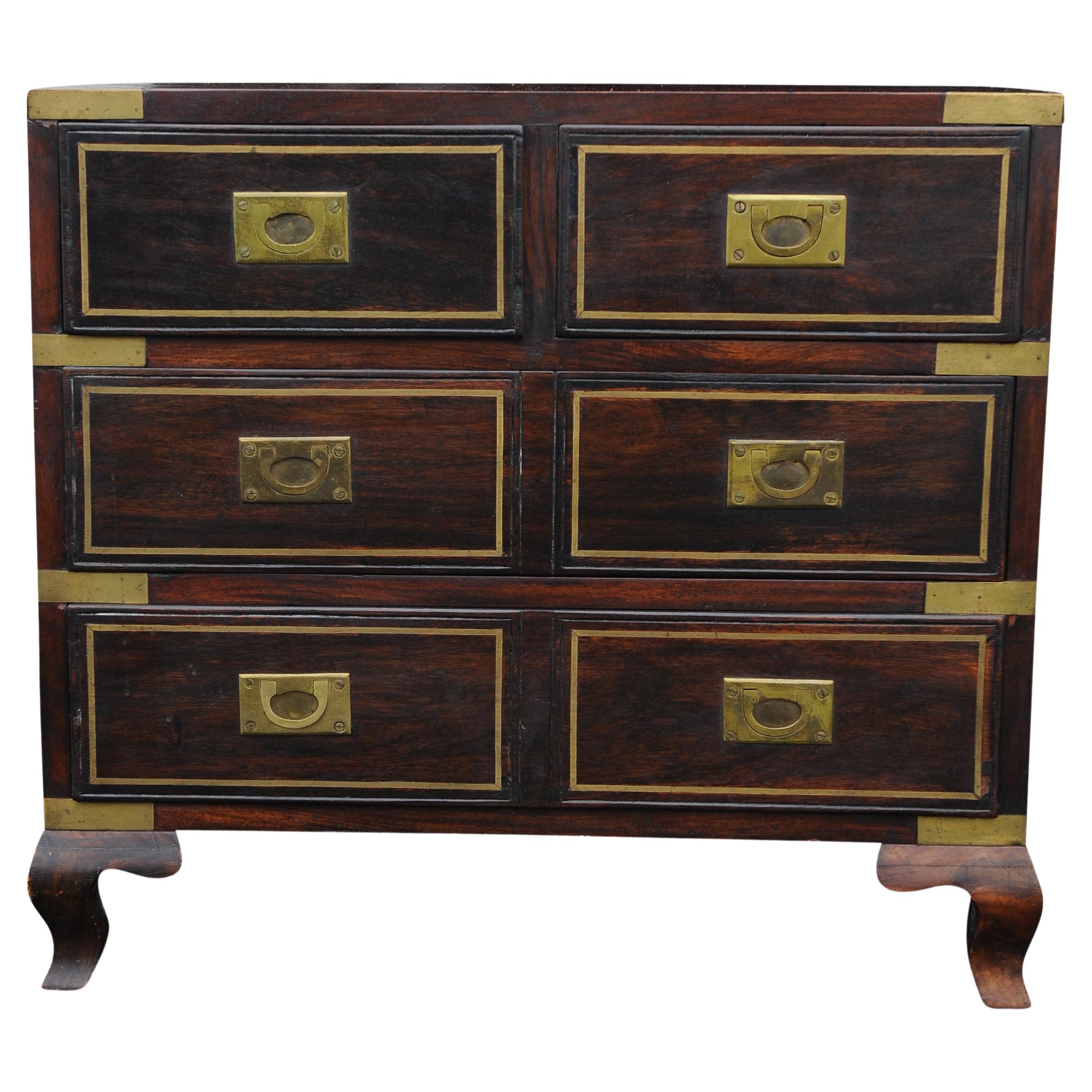 Hardwood Campaign Brass Bound Chest of Two Short and Two Long Drawers For Sale
