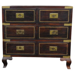 Antique Hardwood Campaign Brass Bound Chest of Two Short and Two Long Drawers