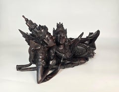 A hardwood carving of the deities Rama and Sita, Balinese circa 1930