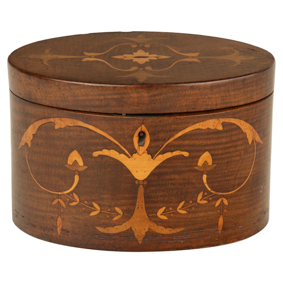 A harewood marquetry tea caddy with Royal Provenance