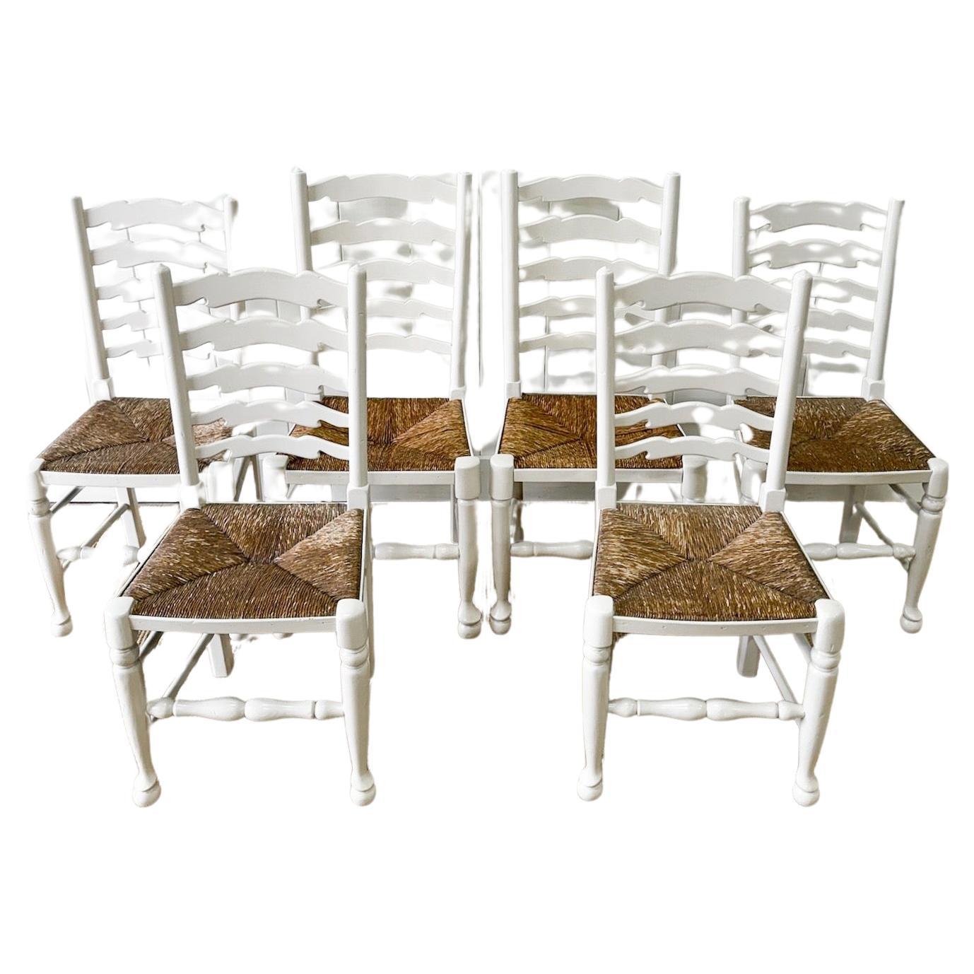 Ensemble Harlequin de 6 chaises anglaises peintes à dossier en échelle en vente
