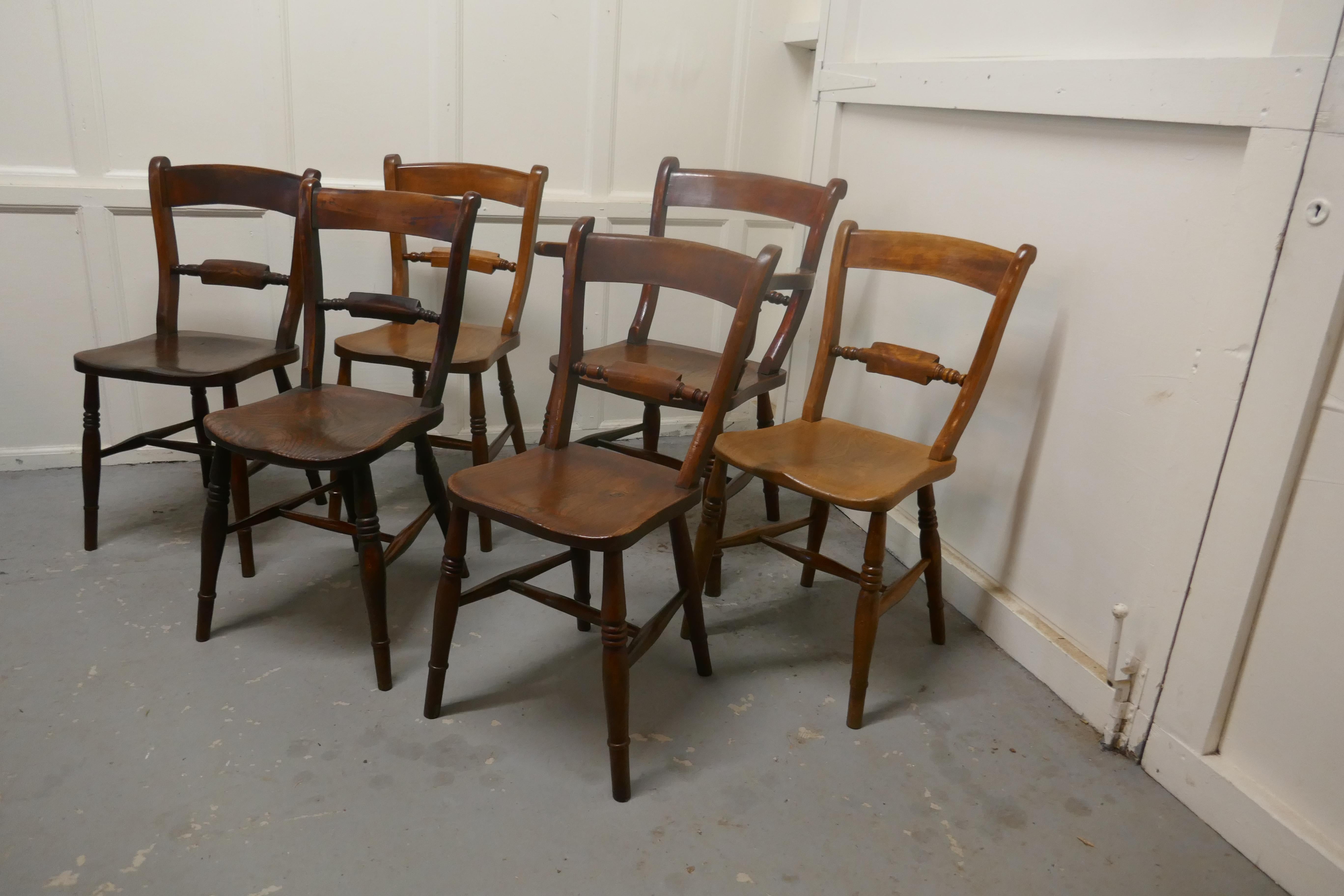 Country Harlequin Set of 6 Victorian Beech and Elm Rope Back Kitchen Chairs