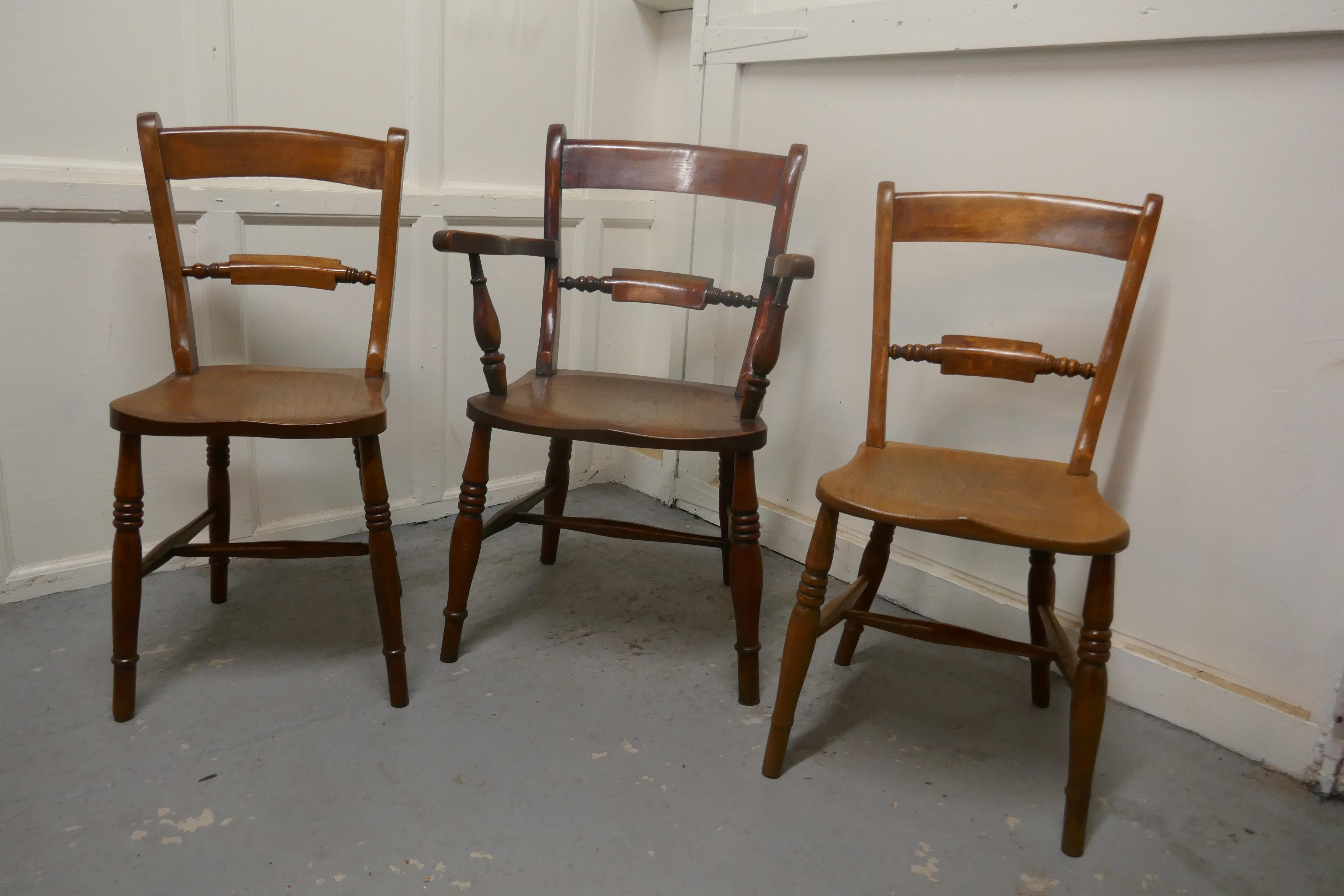 Harlequin Set of 6 Victorian Beech and Elm Rope Back Kitchen Chairs In Good Condition In Chillerton, Isle of Wight
