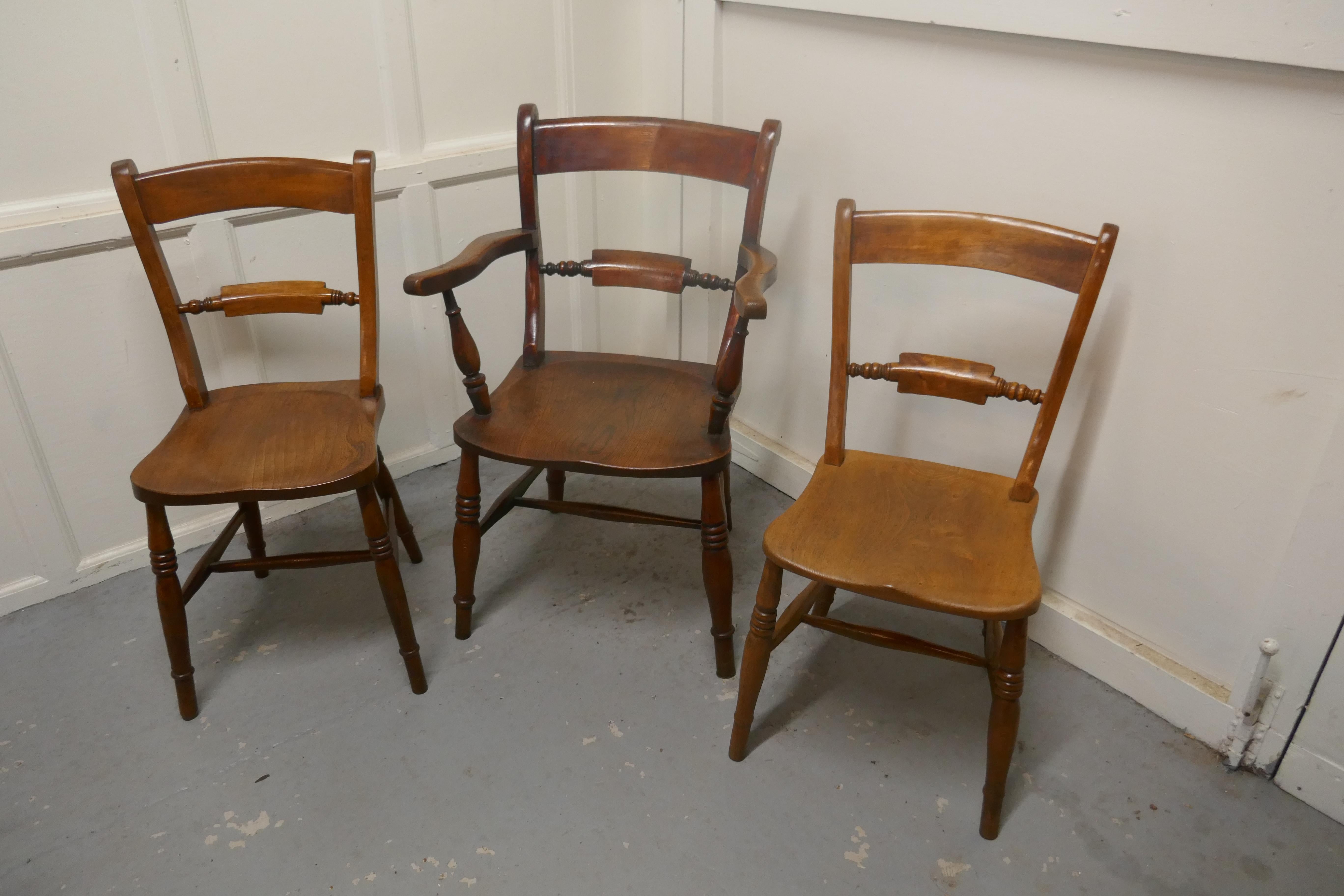 19th Century Harlequin Set of 6 Victorian Beech and Elm Rope Back Kitchen Chairs