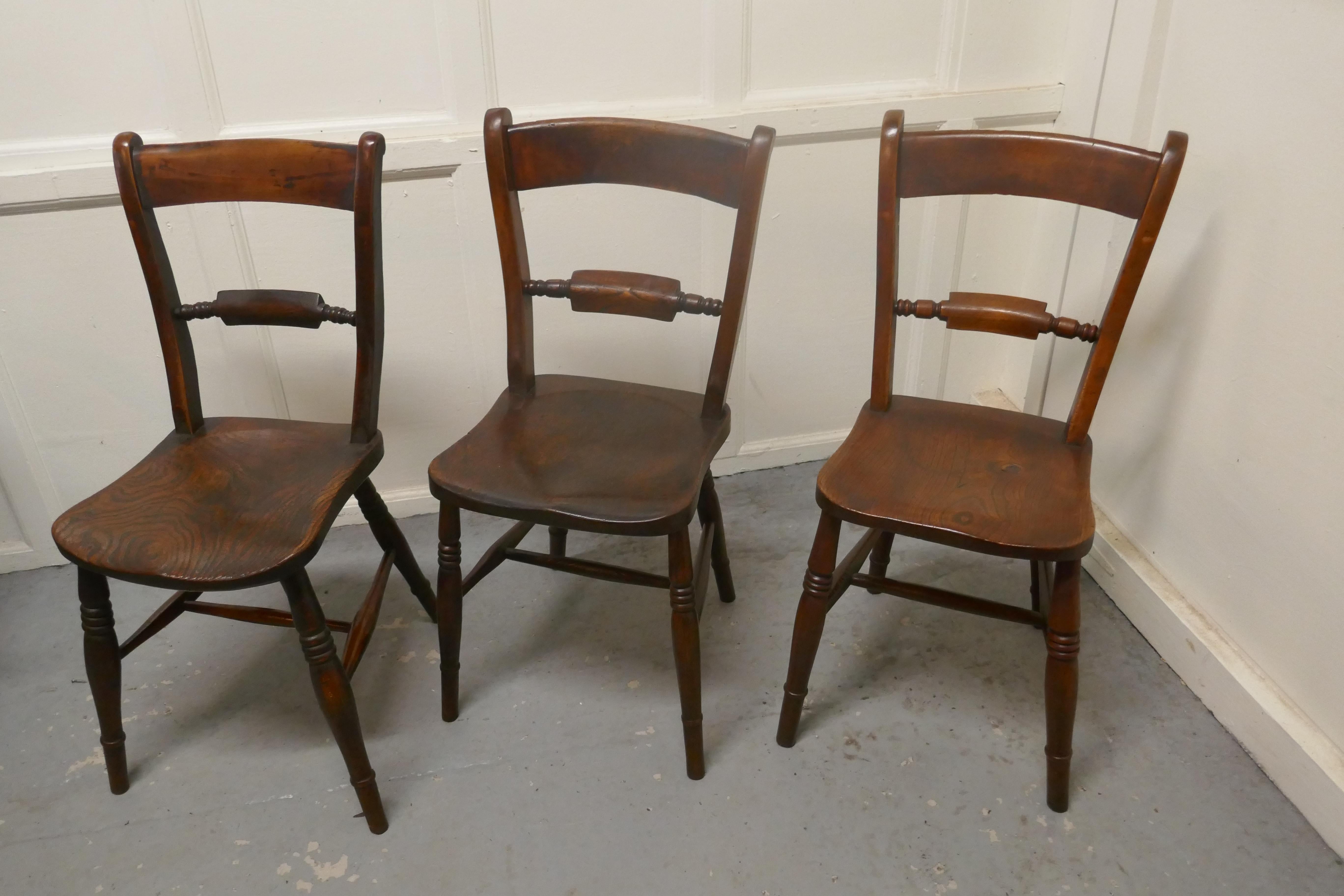 Harlequin Set of 6 Victorian Beech and Elm Rope Back Kitchen Chairs 3